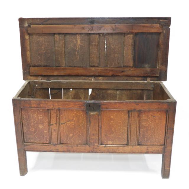 Charles II Oak Panelled Coffer Chest, 17th century