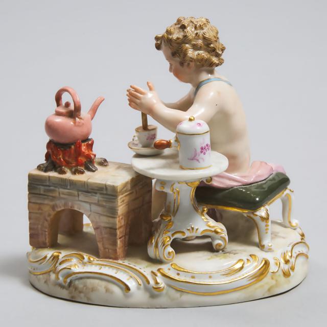 Meissen Figure of a Putto Making Hot Chocolate, late 19th century