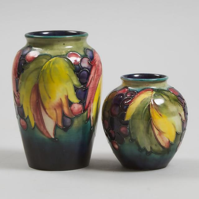 Two Moorcroft Grape and Leaf Vases, 1930s