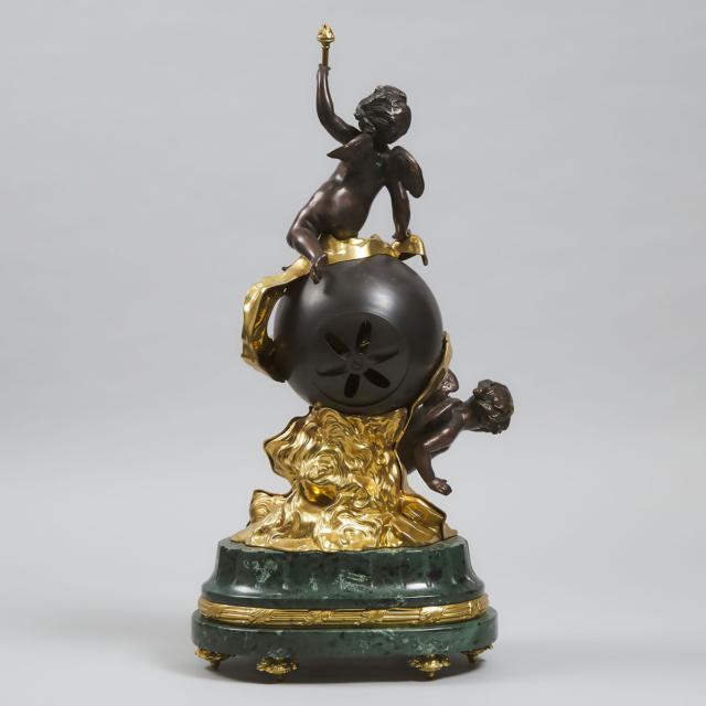Large Louis XV Style Ormolu Mounted Marble and Bronze Orb Clock, mid to late 20th century