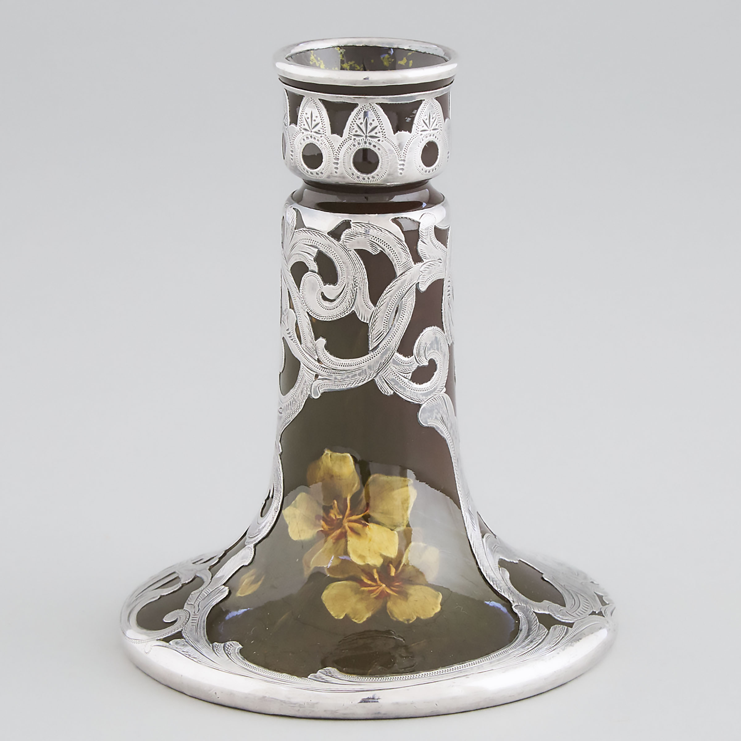 Owens Silver Overlaid Pottery Vase, late 19th/early 20th century