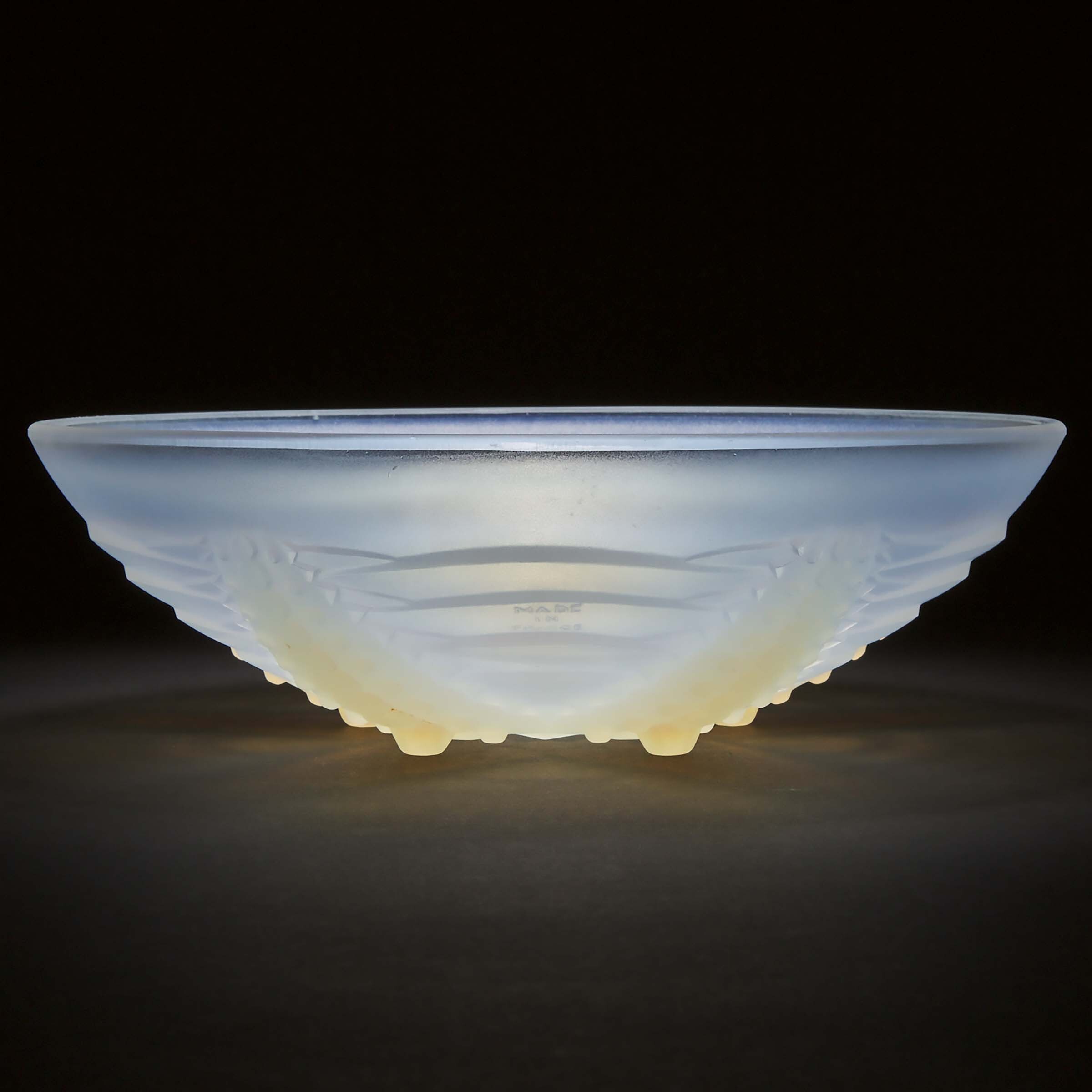 French Moulded and Frosted Opalescent Glass Bowl, probably André Hunebelle, c.1930