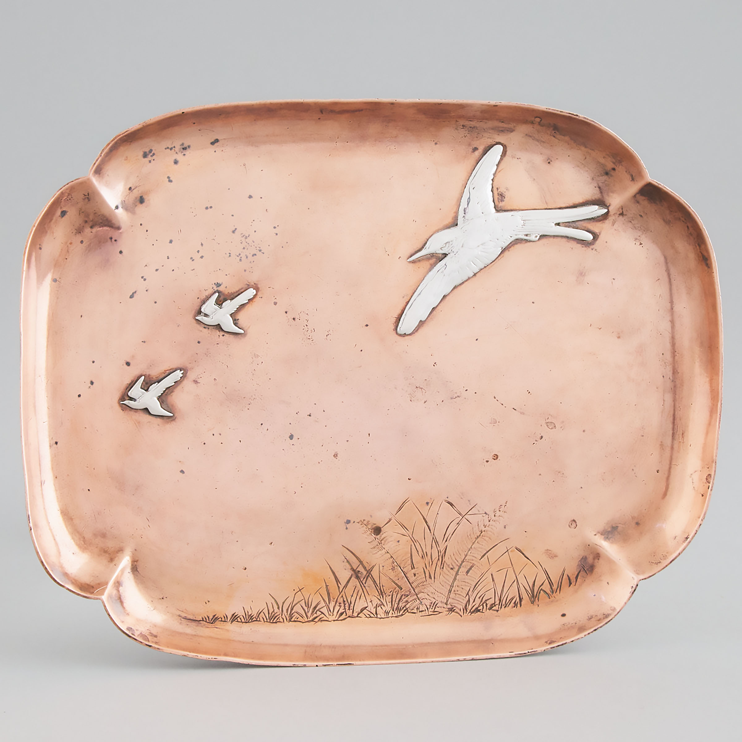 Gorham Co. Aesthetic Movement Silver Mounted Copper Tray, 1881