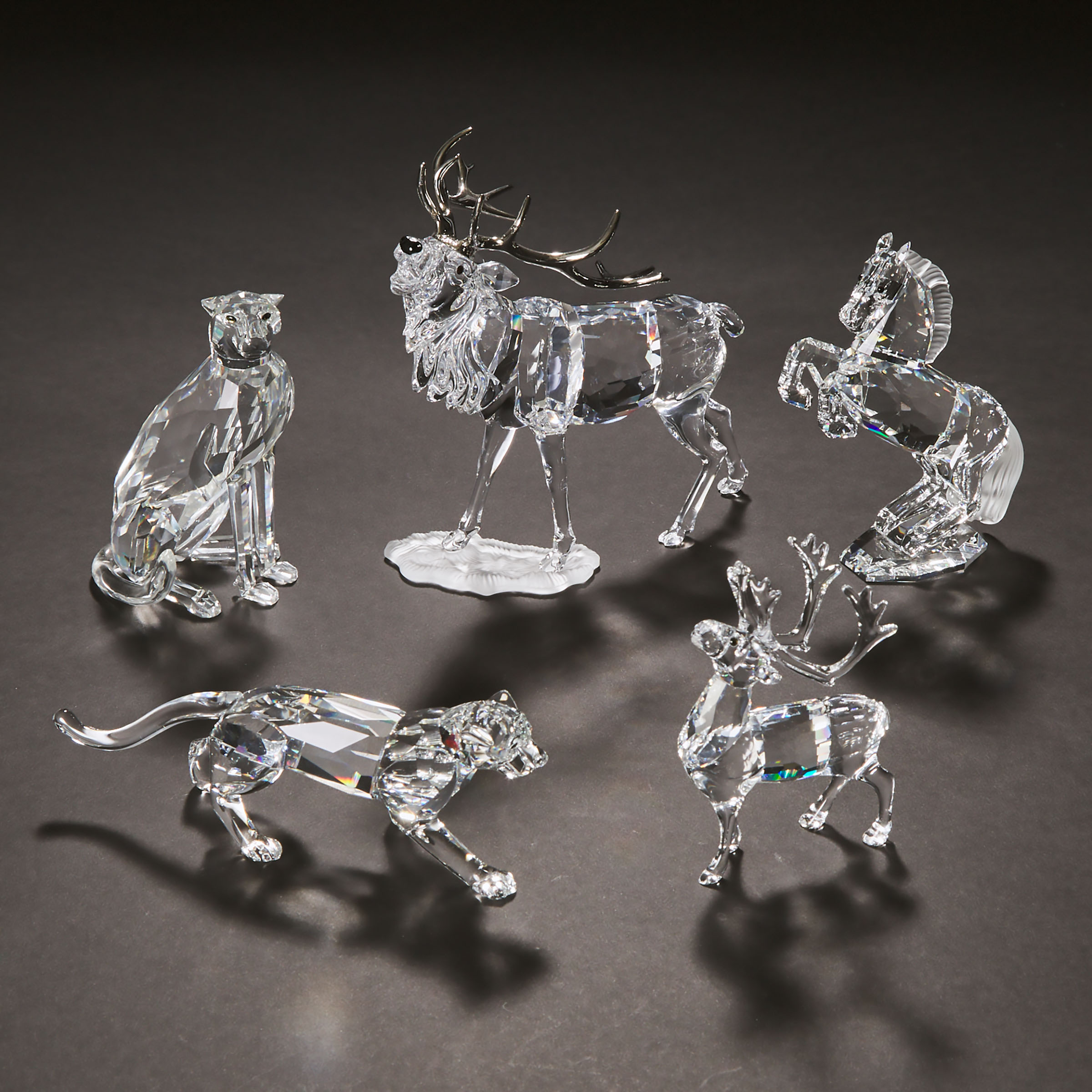 Five Swarovski Crystal Glass Animal Figures, late 20th/early 21st century