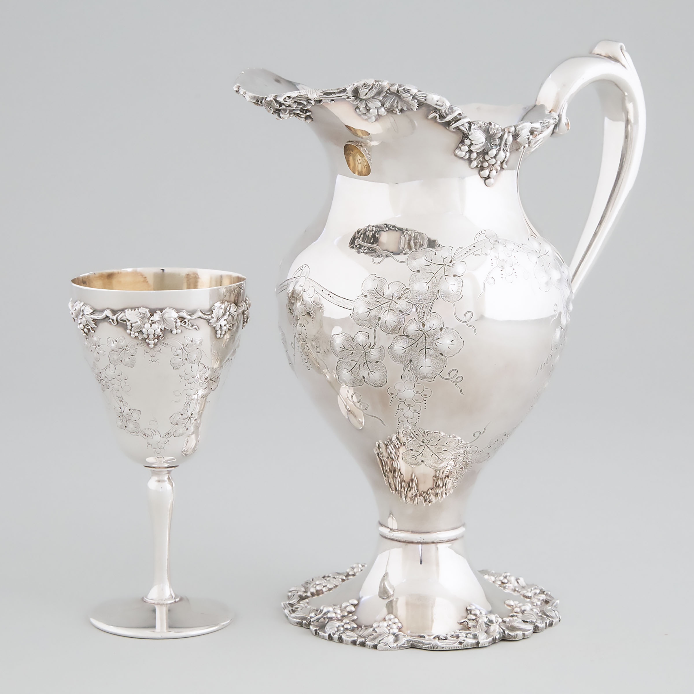 American Silver Plated Pitcher and Goblet, 20th century