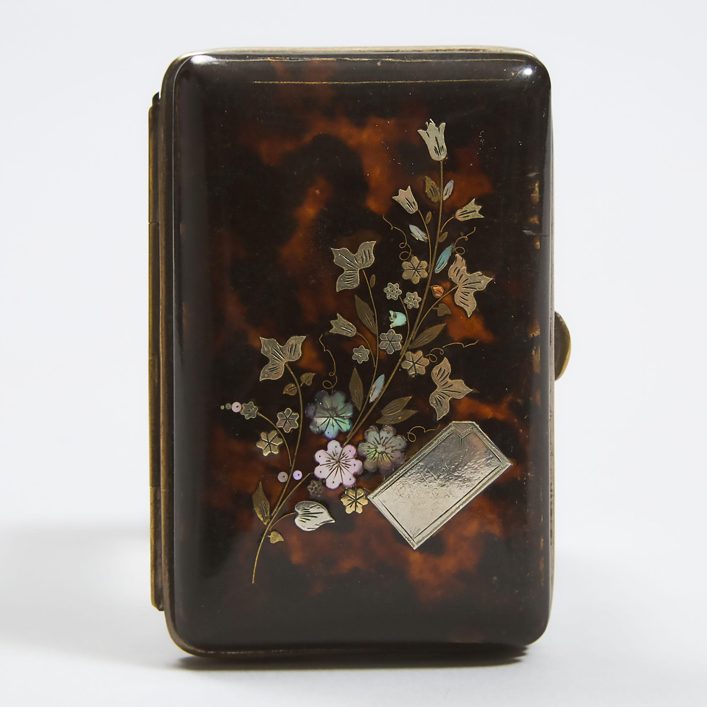 Victorian Silver, Gold and Abalone Inlaid Tortoiseshell Calling Card Case, late 19th century
