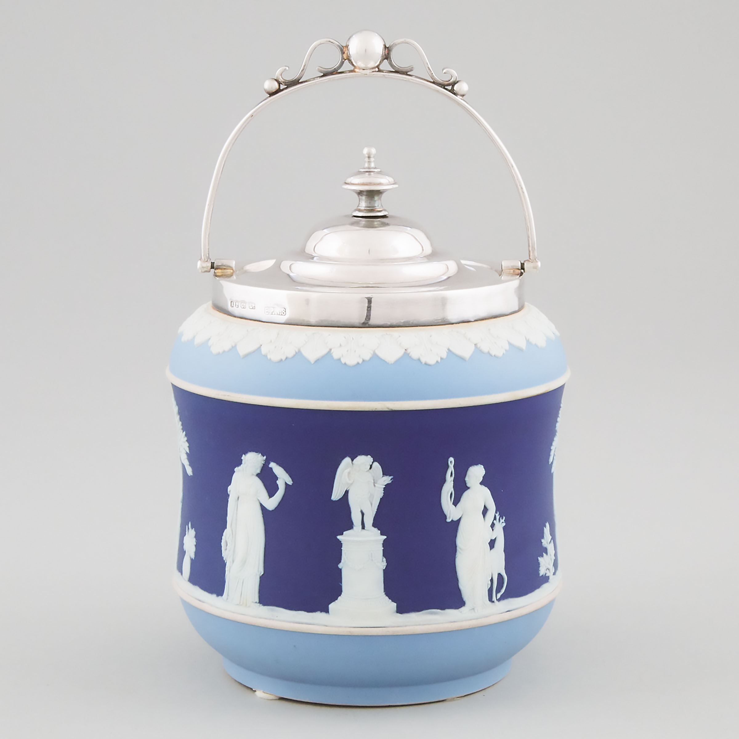 Wedgwood Tri-Colour Blue Jasper Biscuit Barrel, late 19th/early 20th century