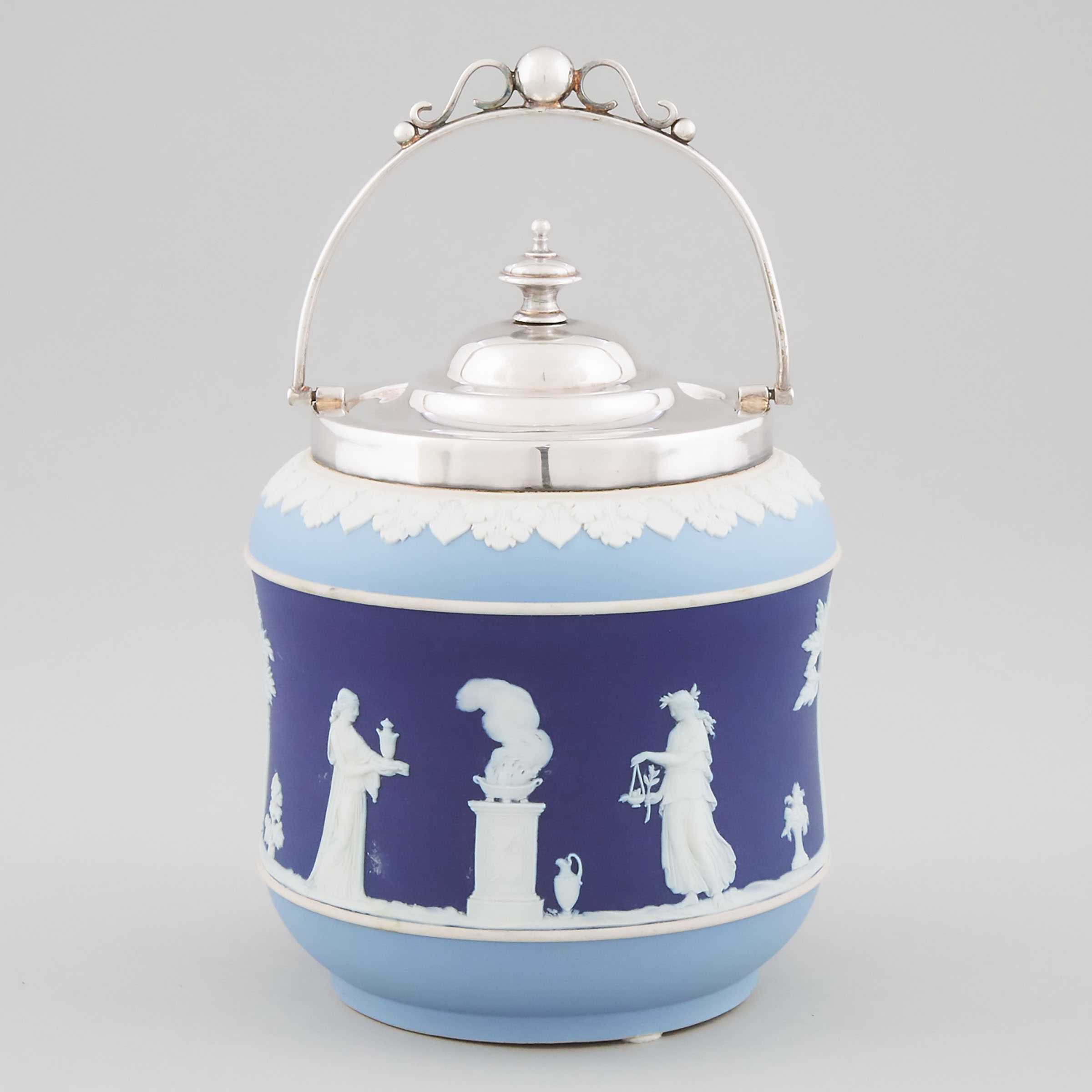 Wedgwood Tri-Colour Blue Jasper Biscuit Barrel, late 19th/early 20th century
