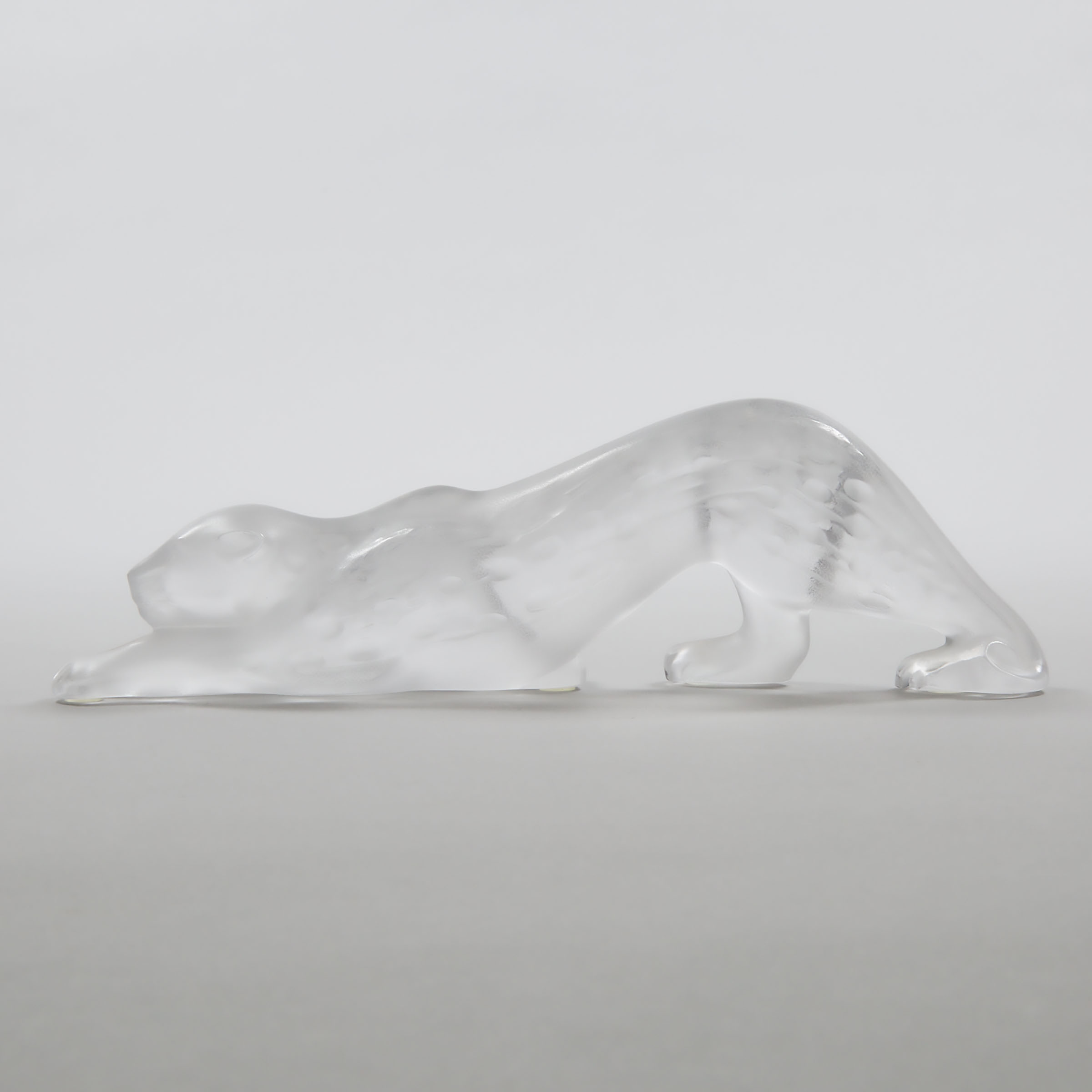 'Zeila', Lalique Moulded and Frosted Glass Creeping Leopard, post-1978