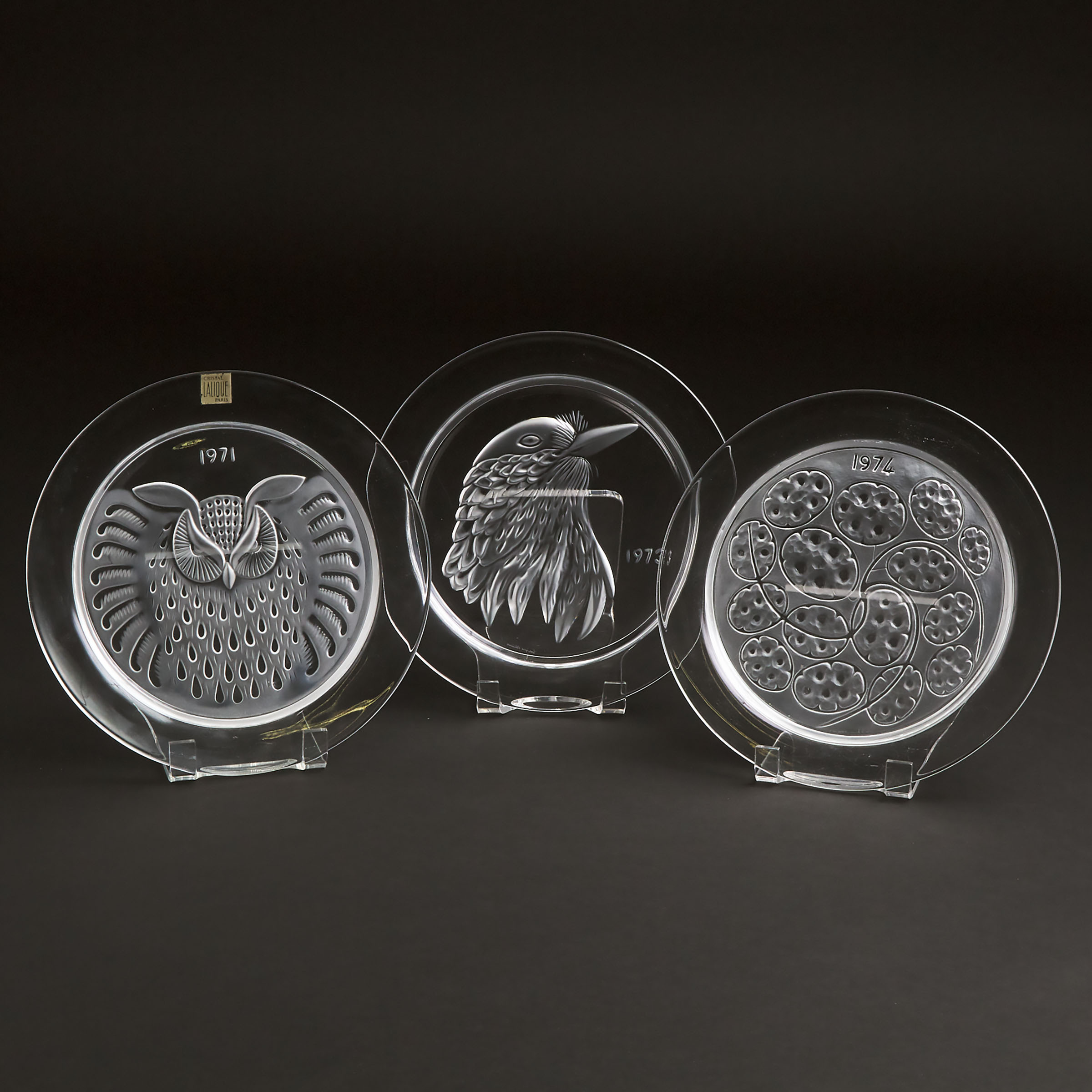 Three Lalique Annual Collectors' Plates, 1971/73/74