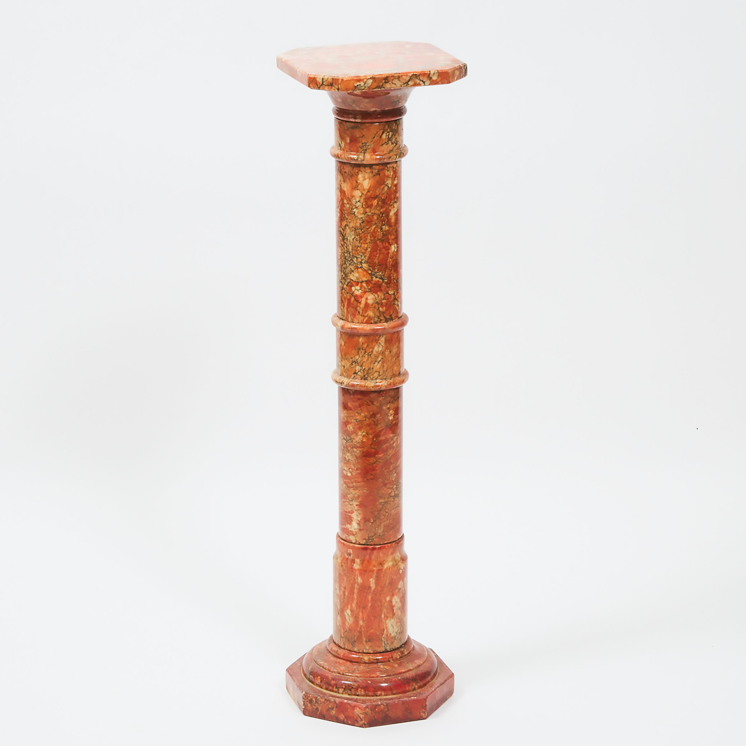 Italian White and Grey Variegated Red Marble Column Form Pedestal, c.1900 
