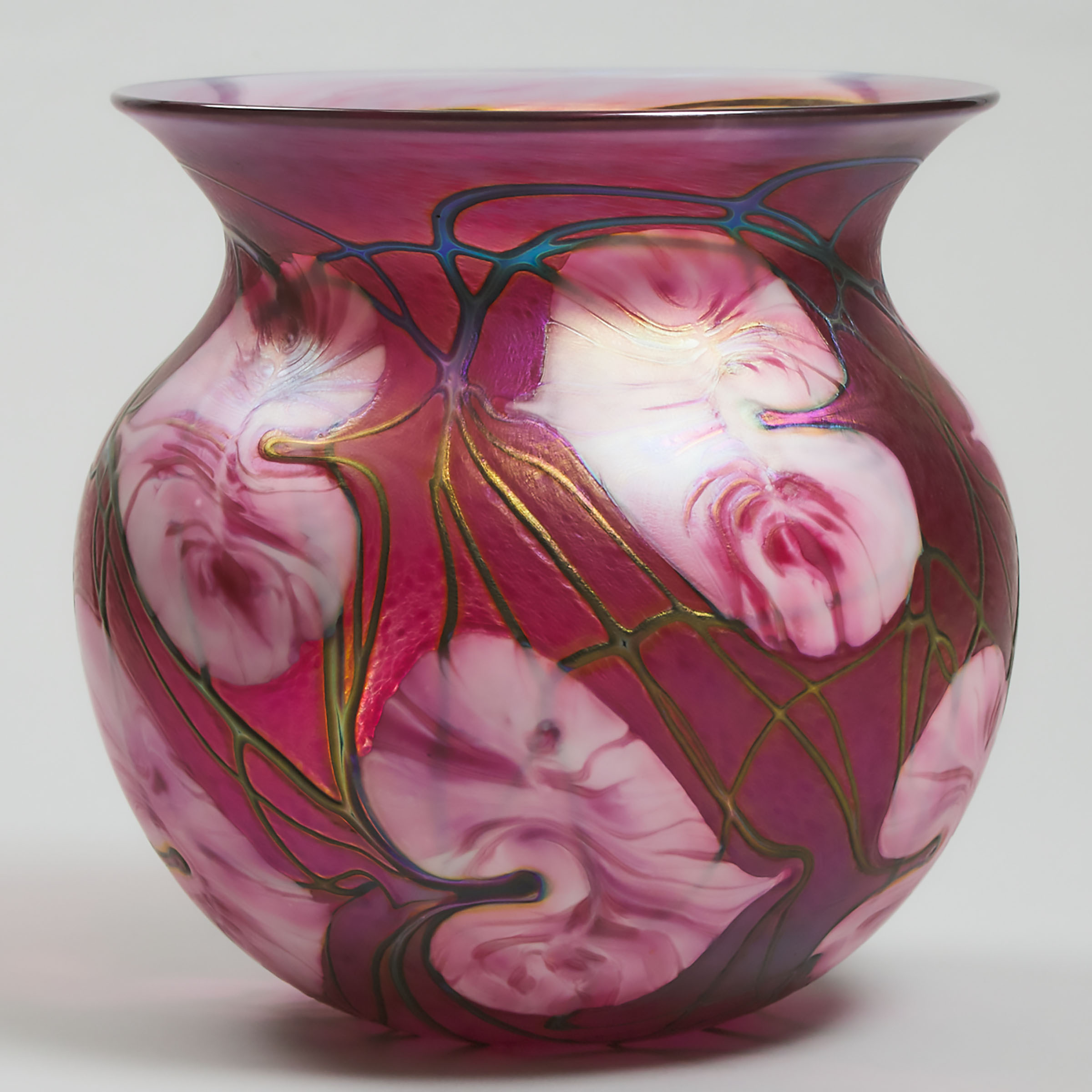 John Lotton (American, b.1964), Large Iridescent 'Vine and Leaf' Glass Vase, 1994