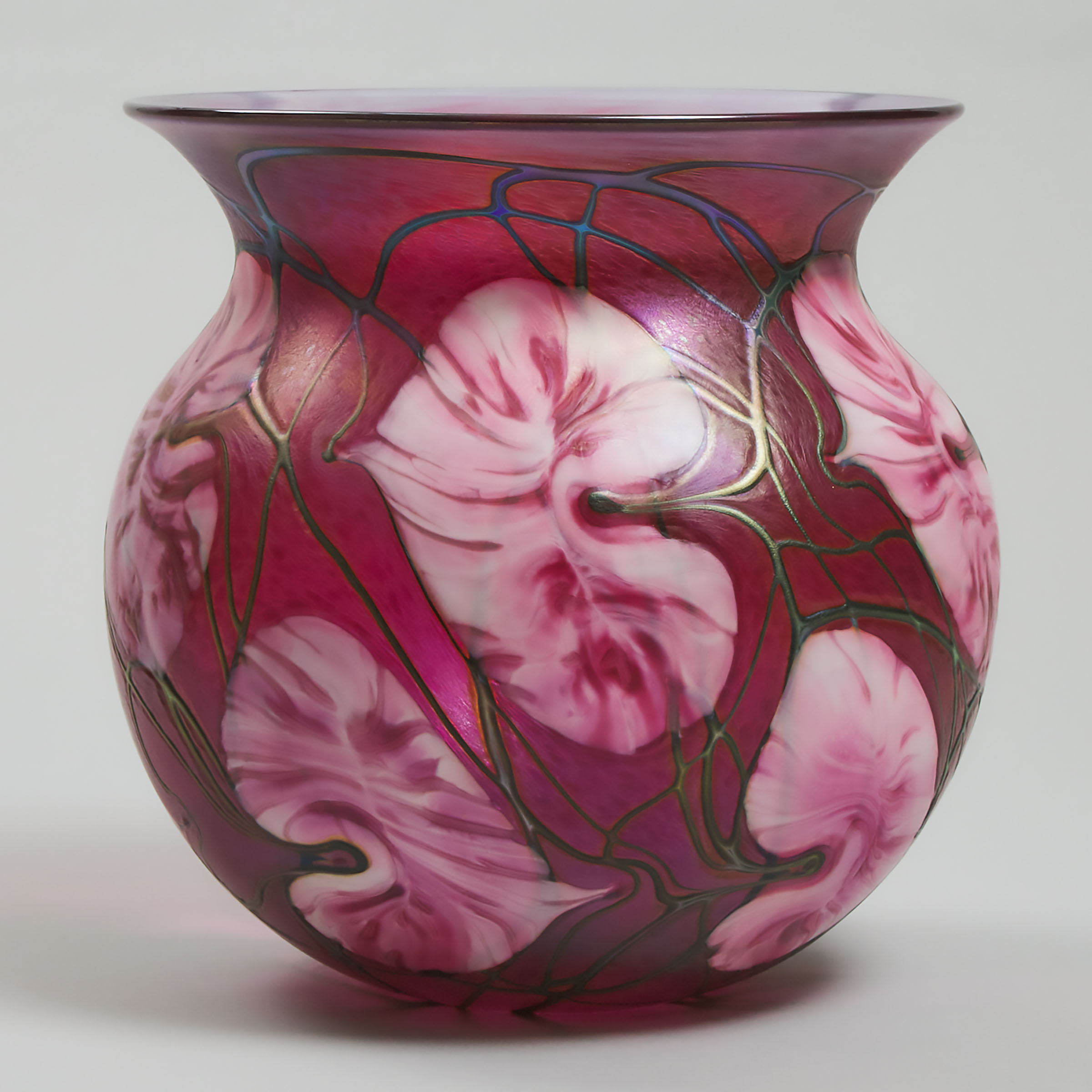 John Lotton (American, b.1964), Large Iridescent 'Vine and Leaf' Glass Vase, 1994