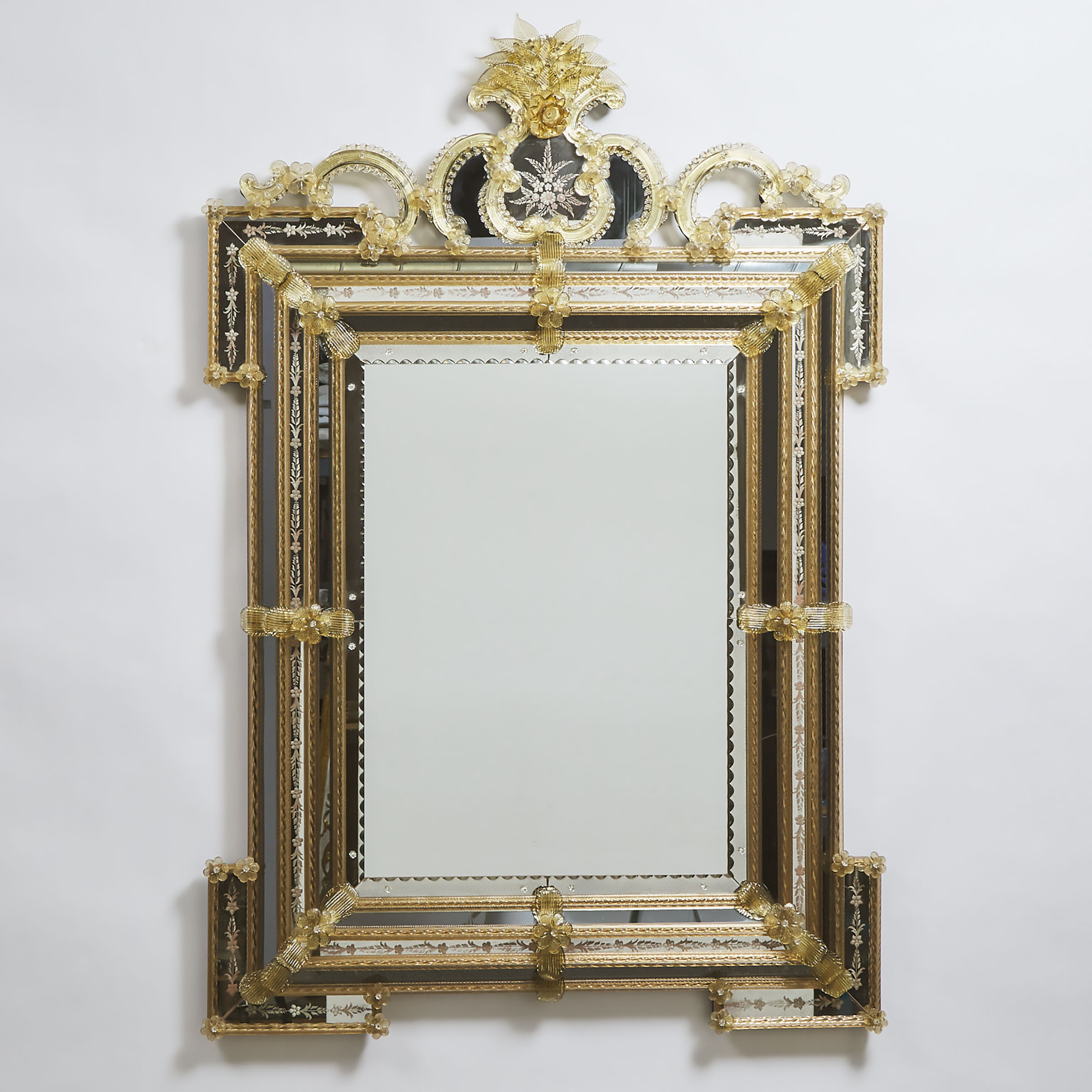 Large Venetian Etched Clear and Aventurine Glass Mirror-Framed-Mirror, 20th century