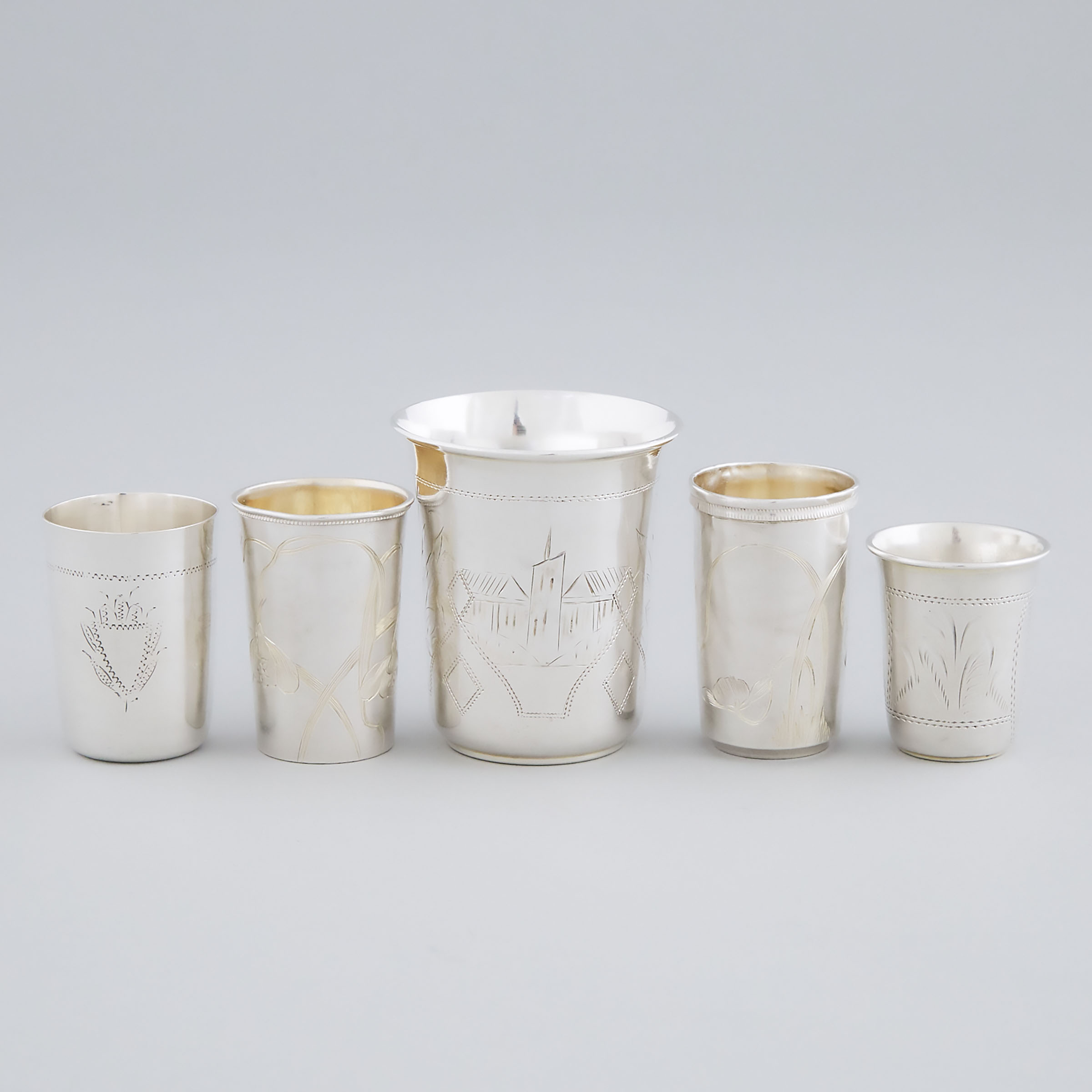 Five Russian and Polish Silver Beakers, late 19th/early 20th century
