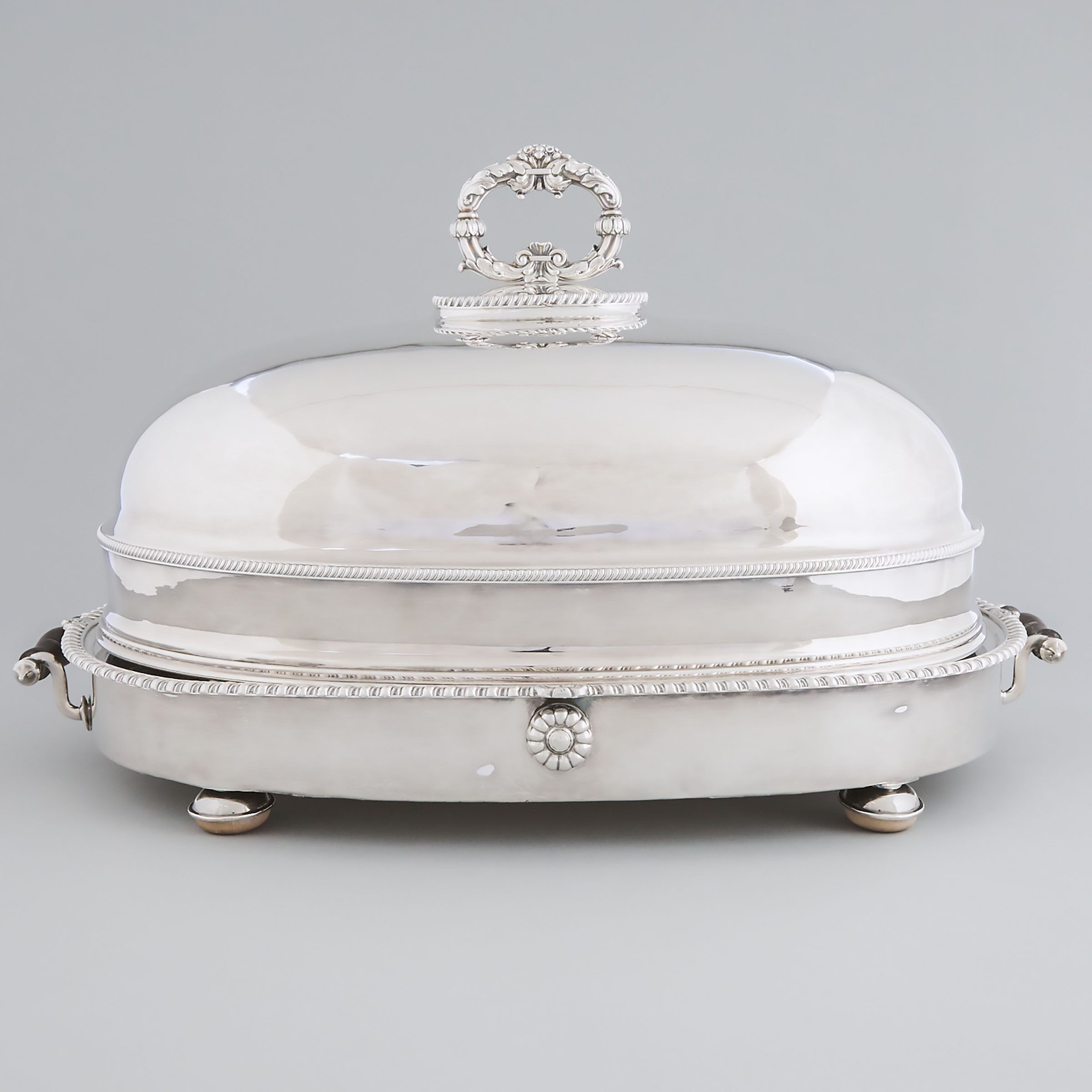 Victorian Silver Plated Oval Well and Tree Venison Dish with a Domed Cover, 19th century