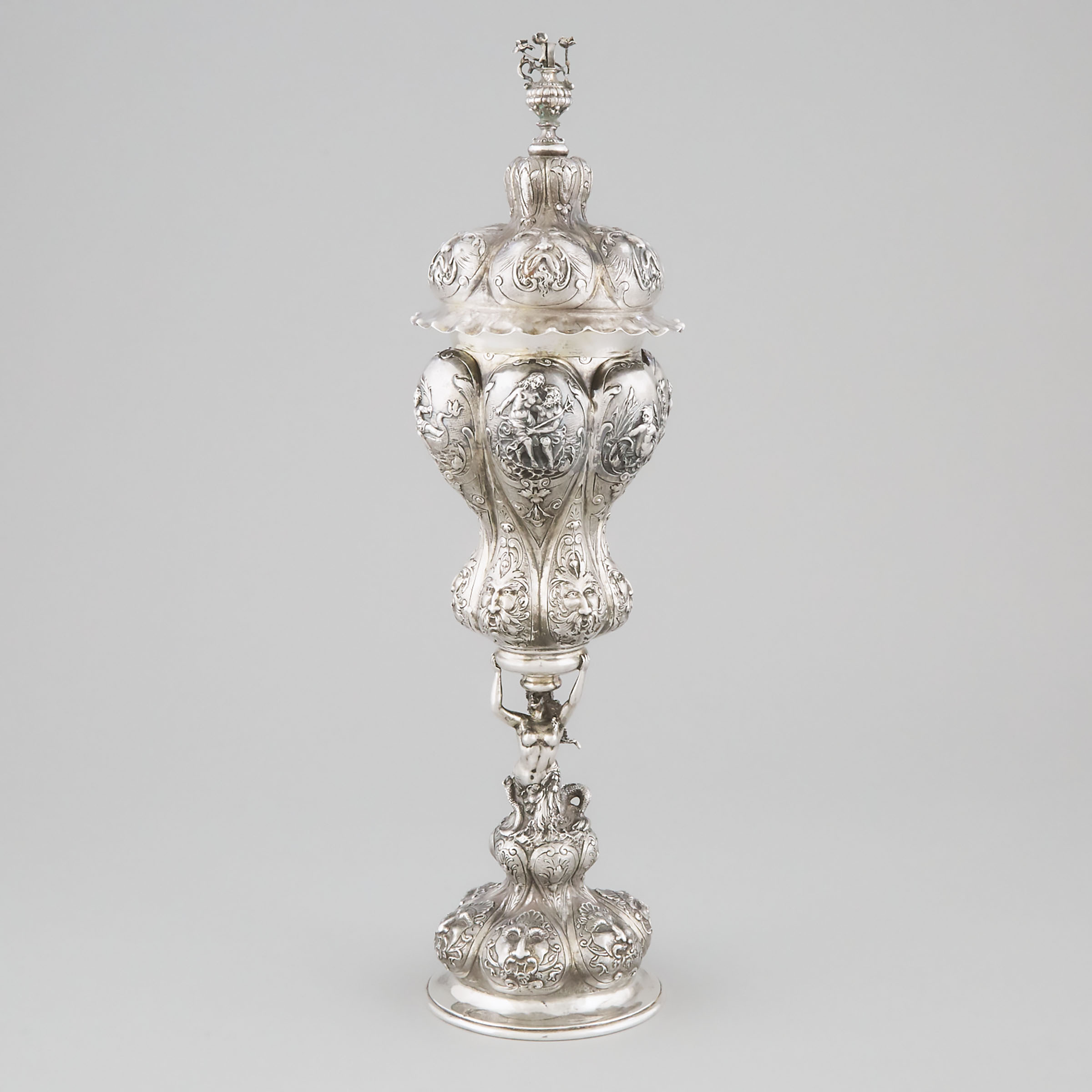 German Silver Large Standing Cup and Cover, probably Hanau, late 19th century