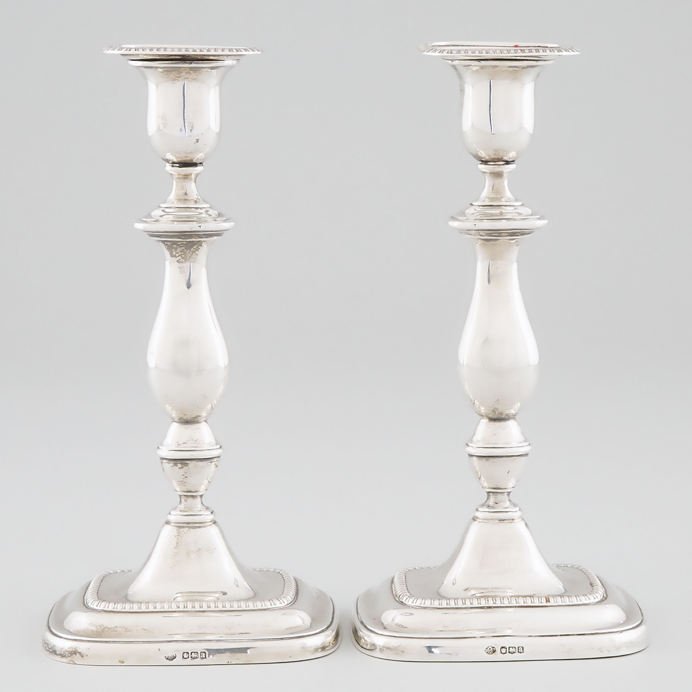 Pair of English Silver Table Candlesticks, William Hutton & Sons, Sheffield, 1918
