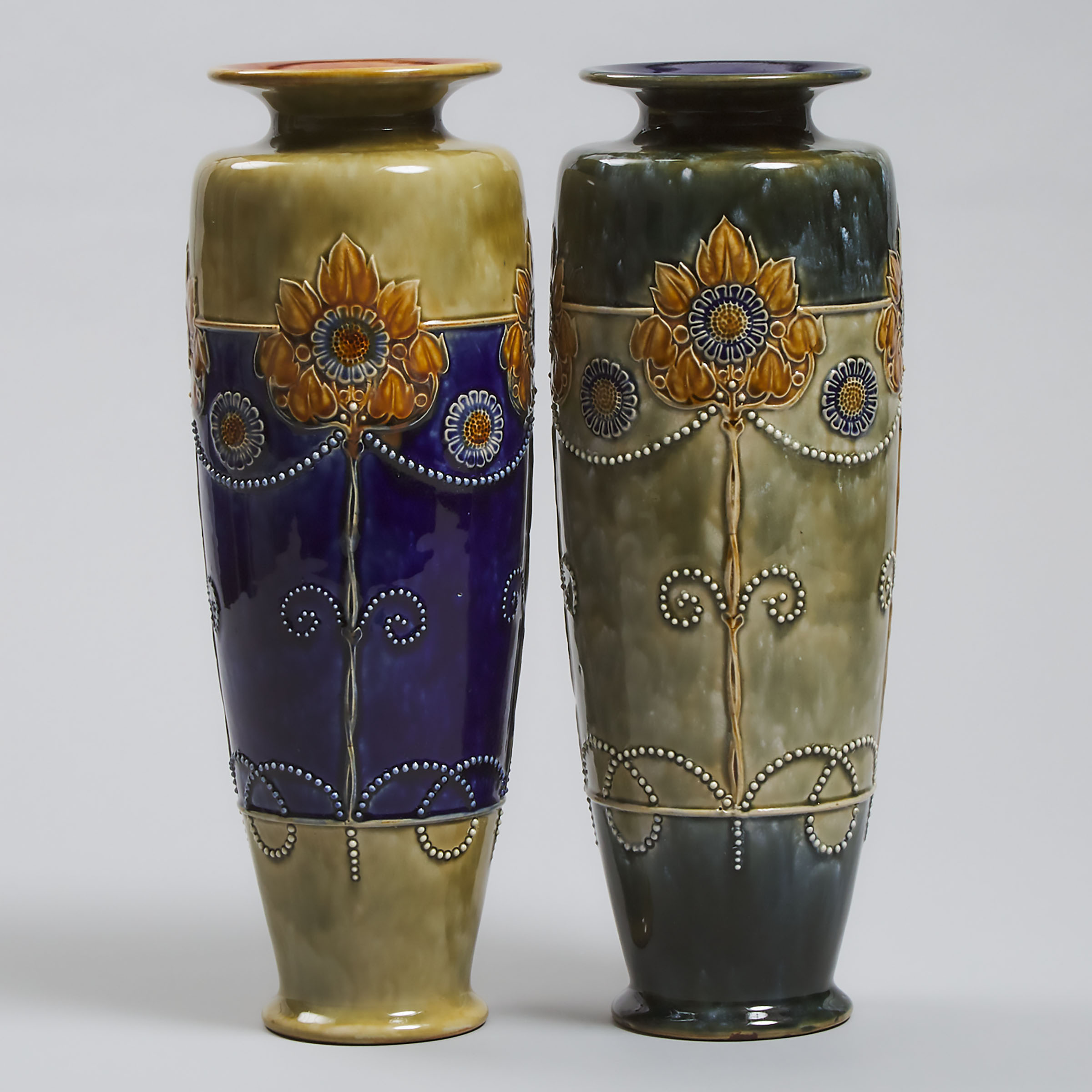 Contrasting Pair of Royal Doulton Stoneware Vases, early 20th century