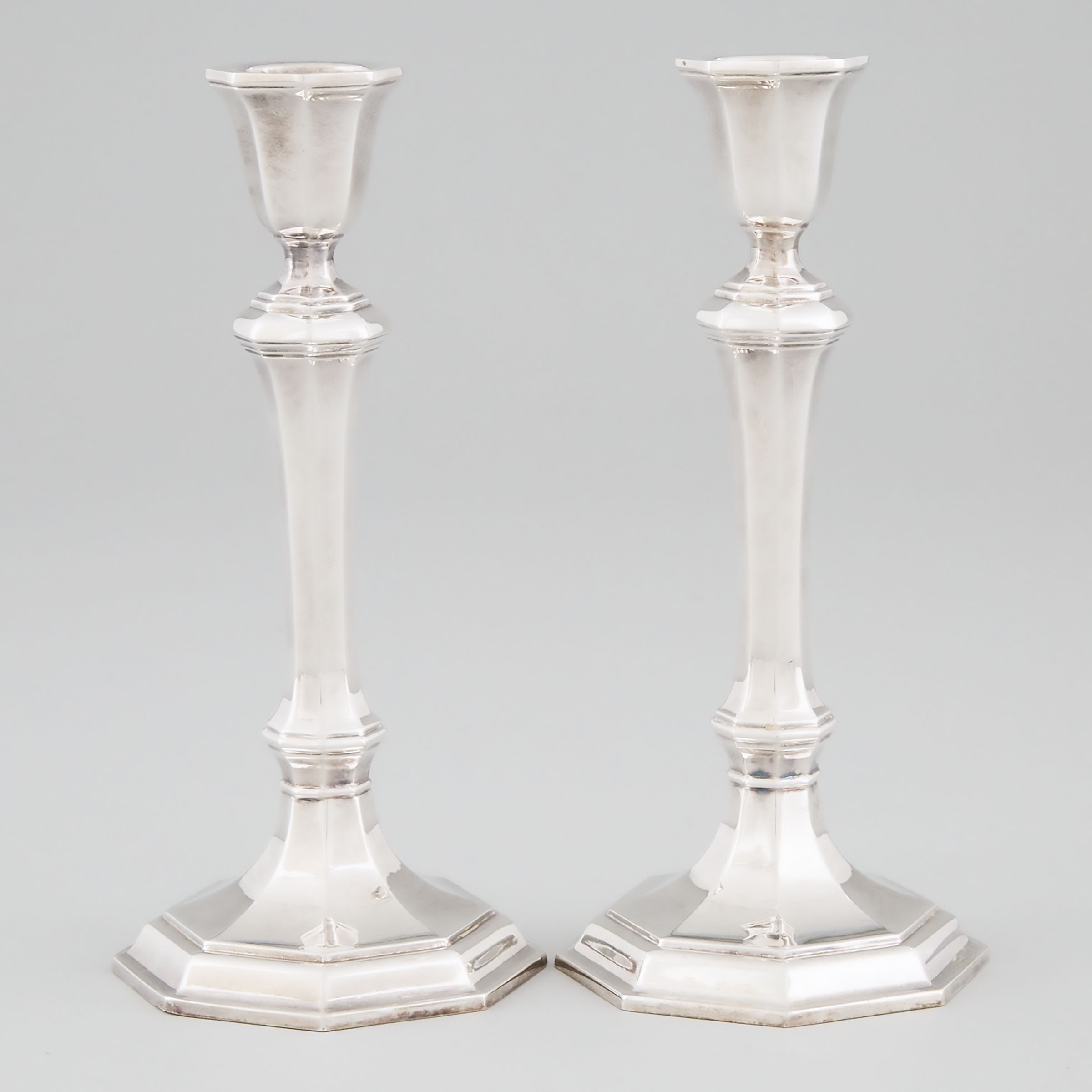 Pair of German Silver Octagonal Table Candlesticks, for Tiffany & Co., New York, 20th century