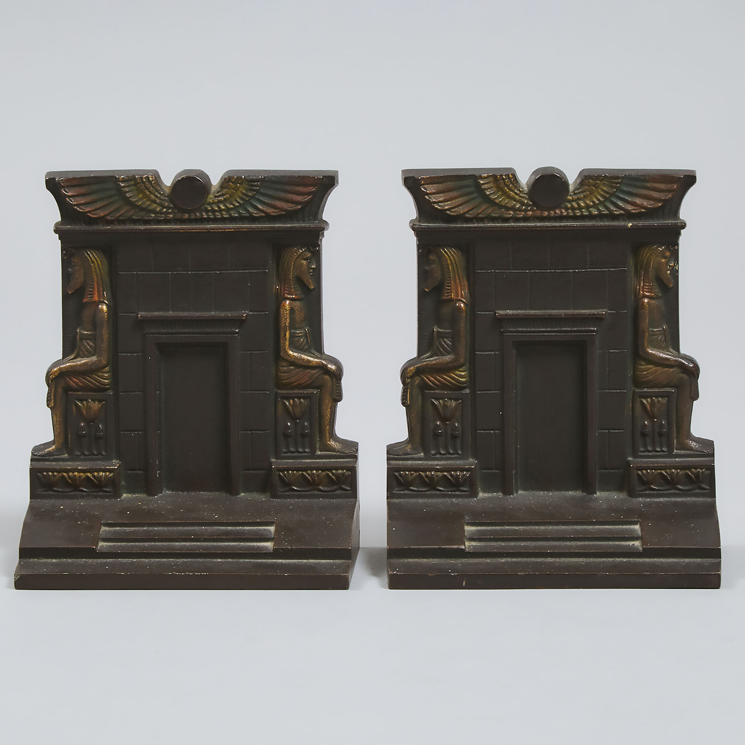 Pair of Bradely & Hubbard Egyptian Revival Cast Iron Bookends, c.1922