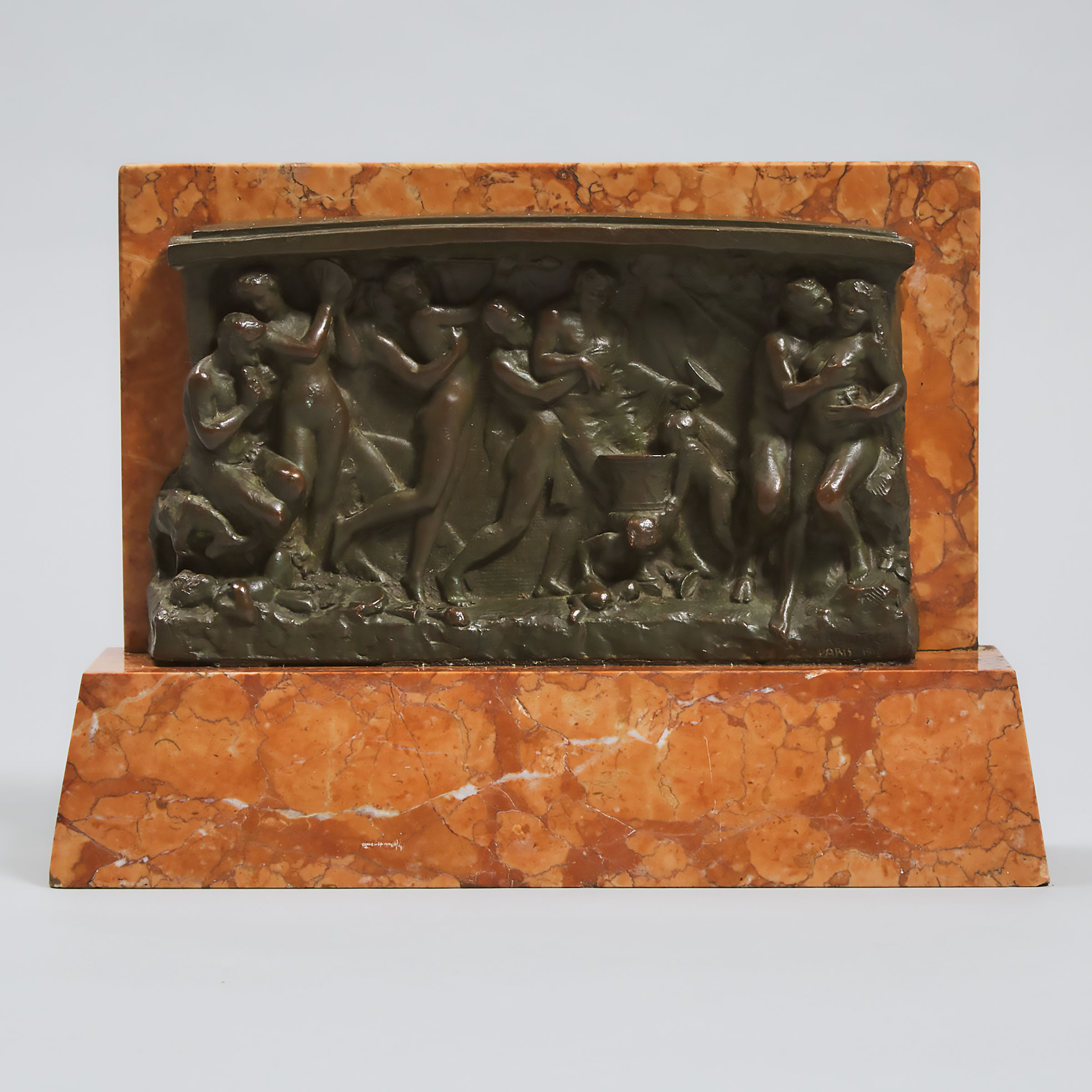 Neoclassical Bronze Relief Panel Depicting Bacchanalian Figures in Revelry, by Heinrich Kautsch (Austrian/Czeck 1859-1943), 1910