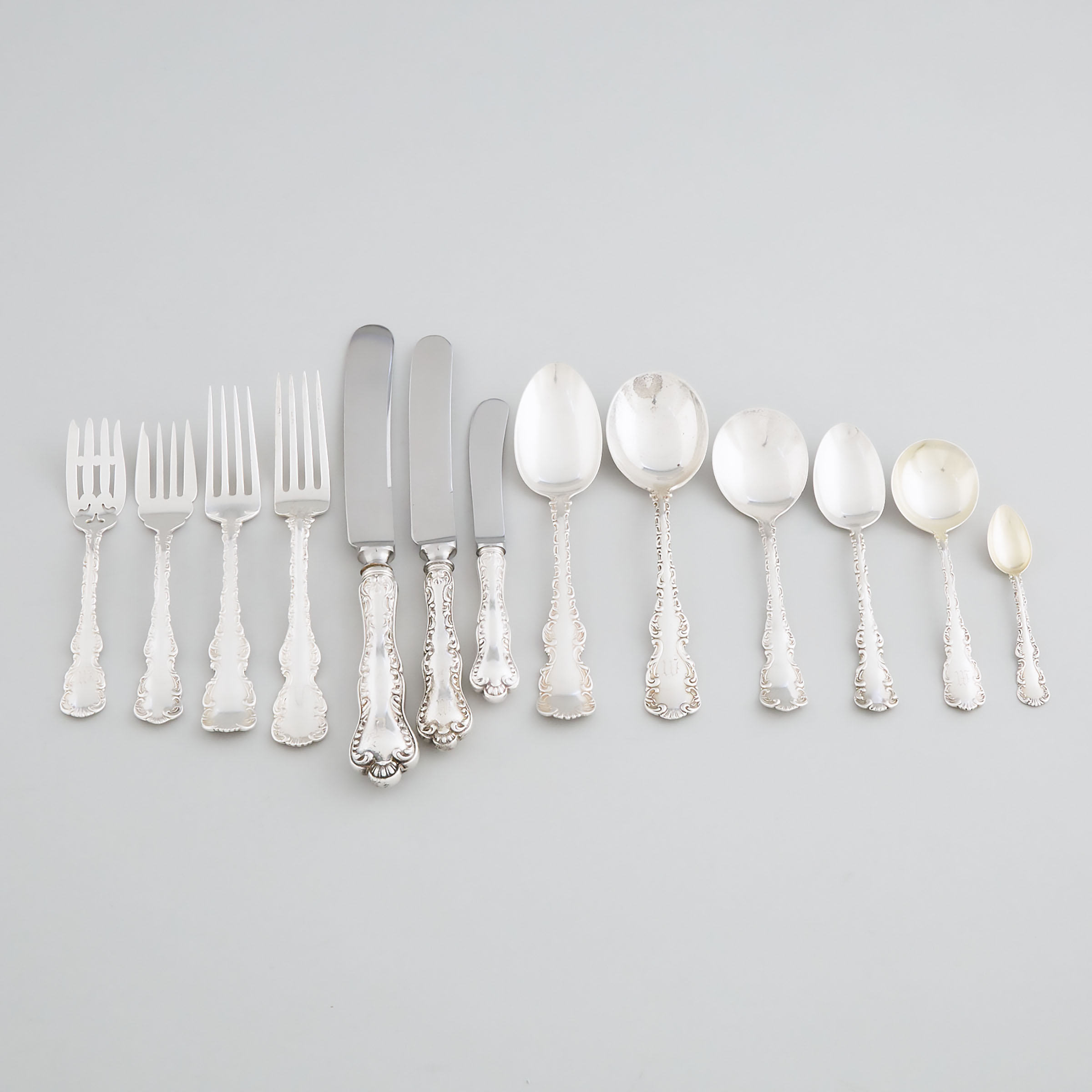 Assembled Canadian Silver 'Louis XV' Pattern Flatware Service, mainly Henry Birks & Sons, Montreal, Que., 20th century