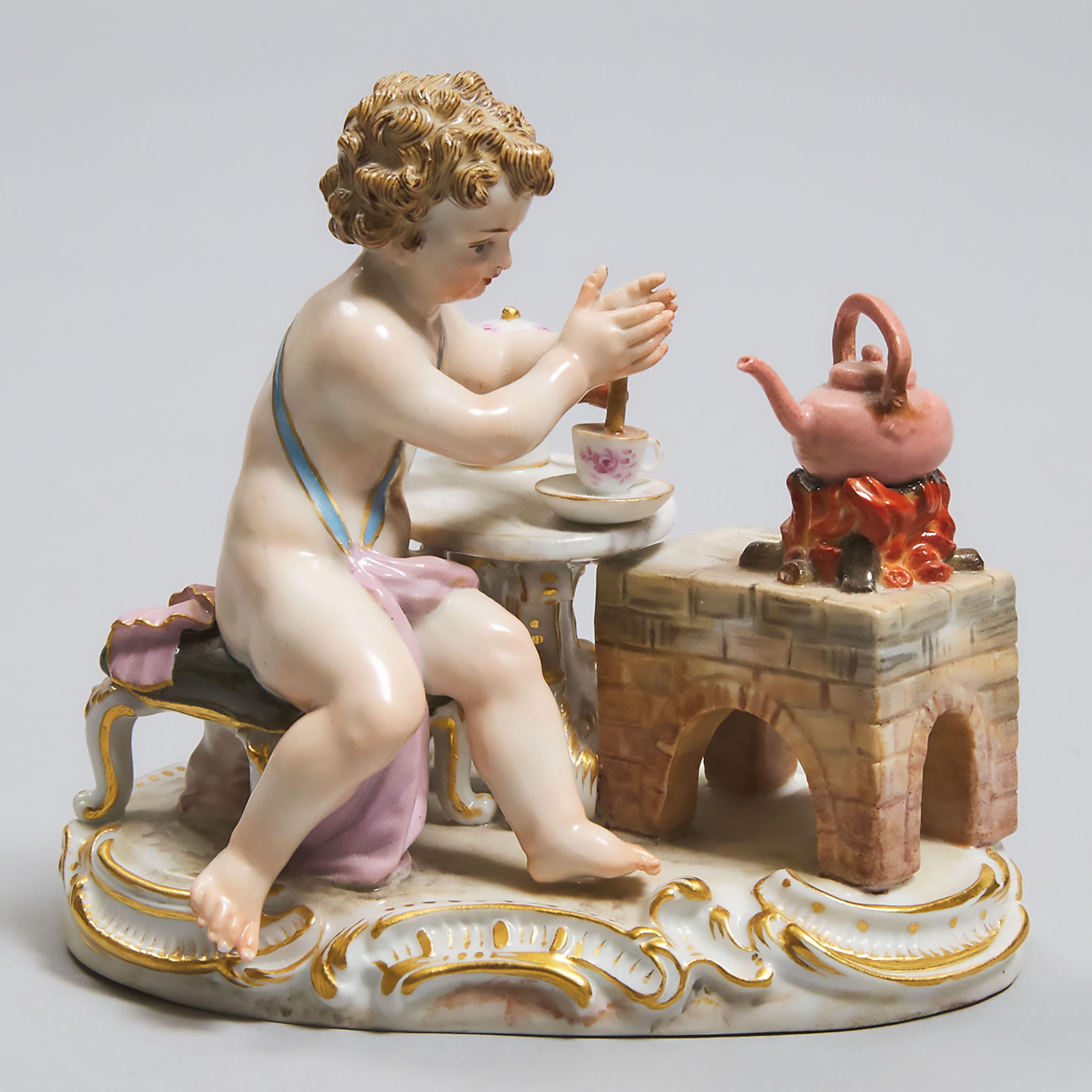 Meissen Figure of a Putto Making Hot Chocolate, late 19th century