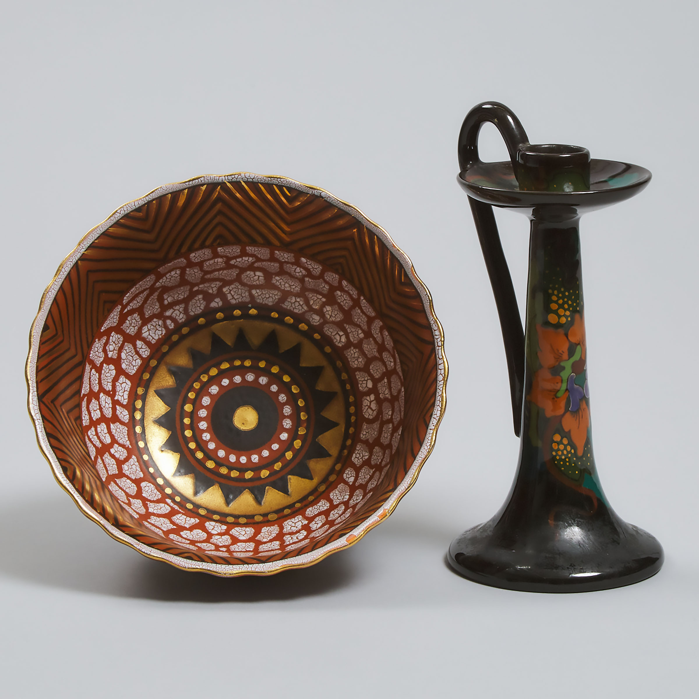 Gouda Bowl and a Candlestick, c.1925