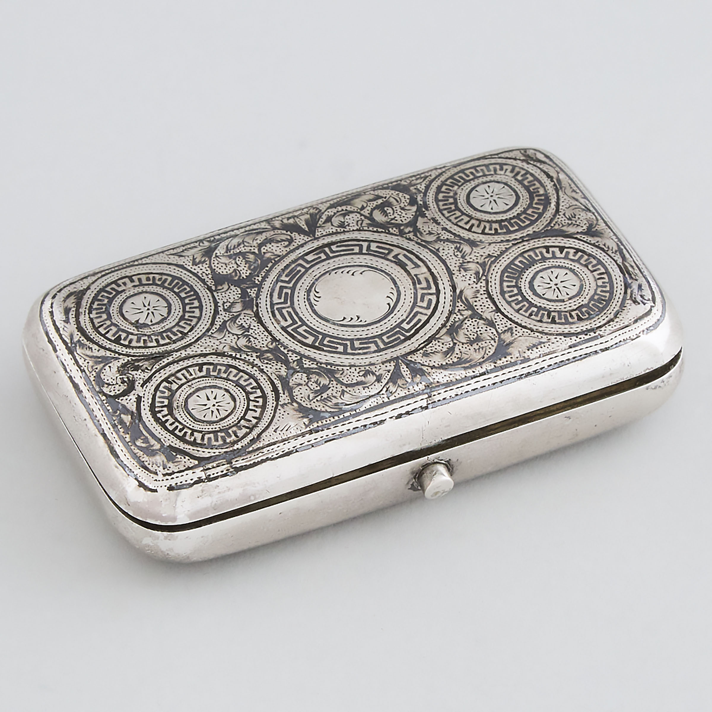 Russian Nielloed Silver Oblong Cheroot Case, Moscow, 1891