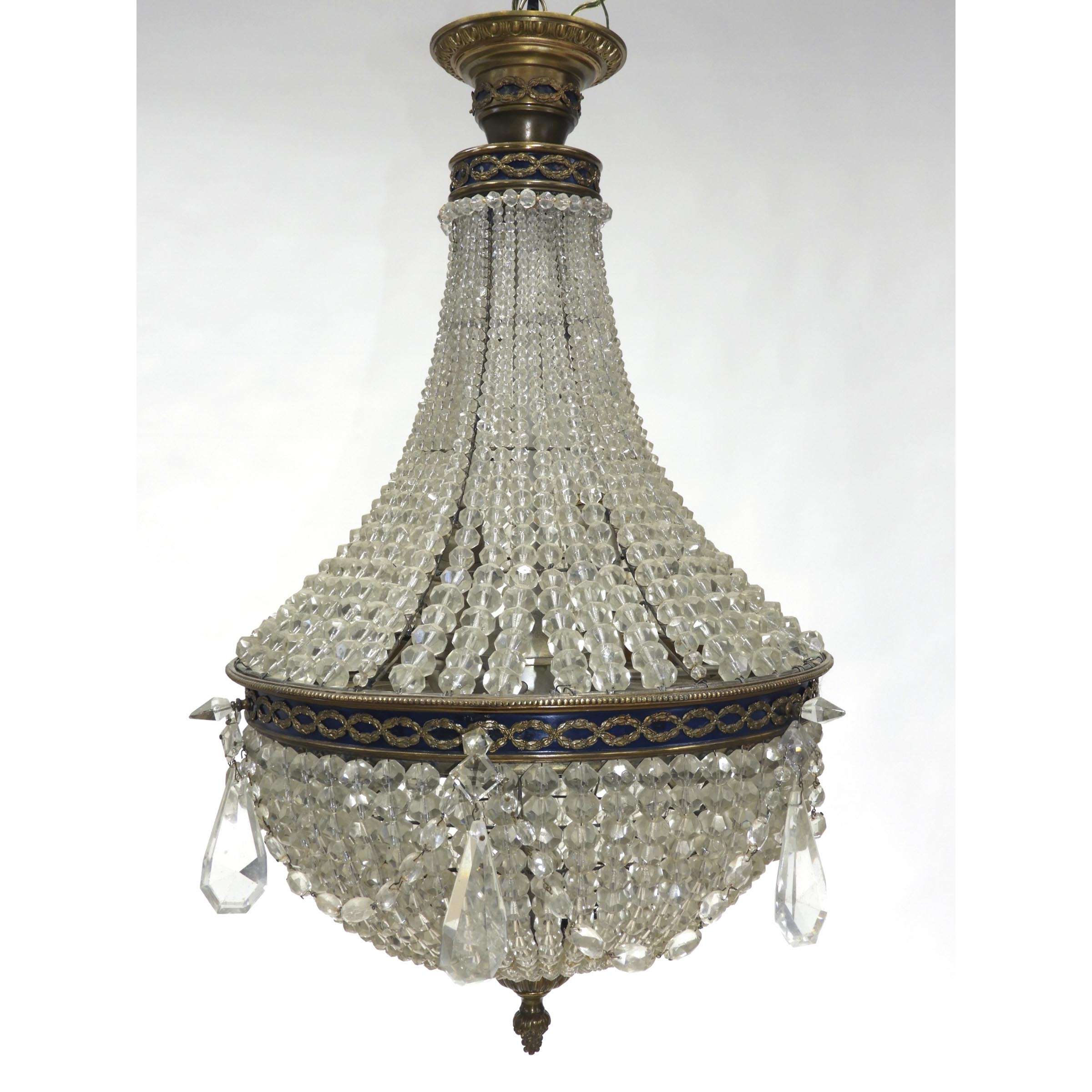 French Cut Glass and Ormolu Basket Form Chandelier, early 20th century