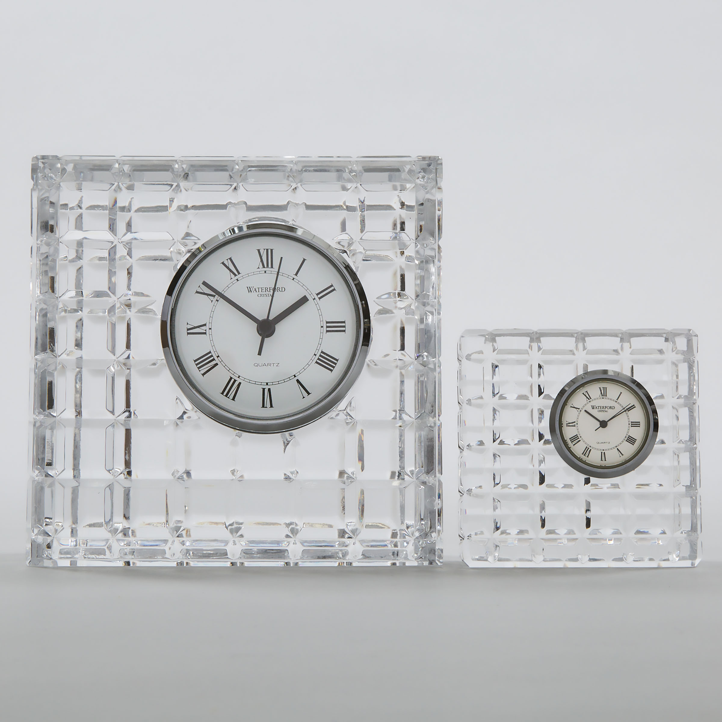 Two Waterford Cut Glass Desk Clocks, 20th century