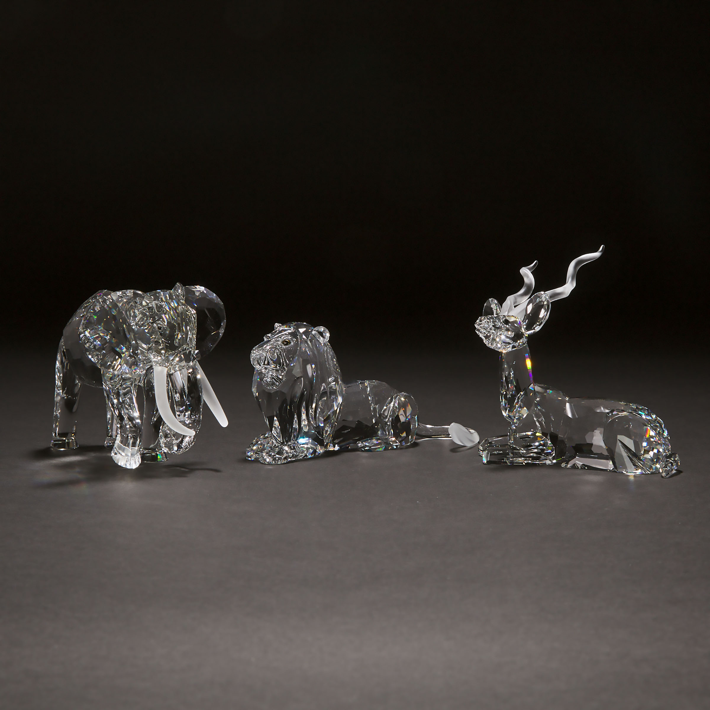 Swarovski Crystal 'Inspiration Africa' Trilogy: Elephant, Kudu, and Lion 1993/1994/1995