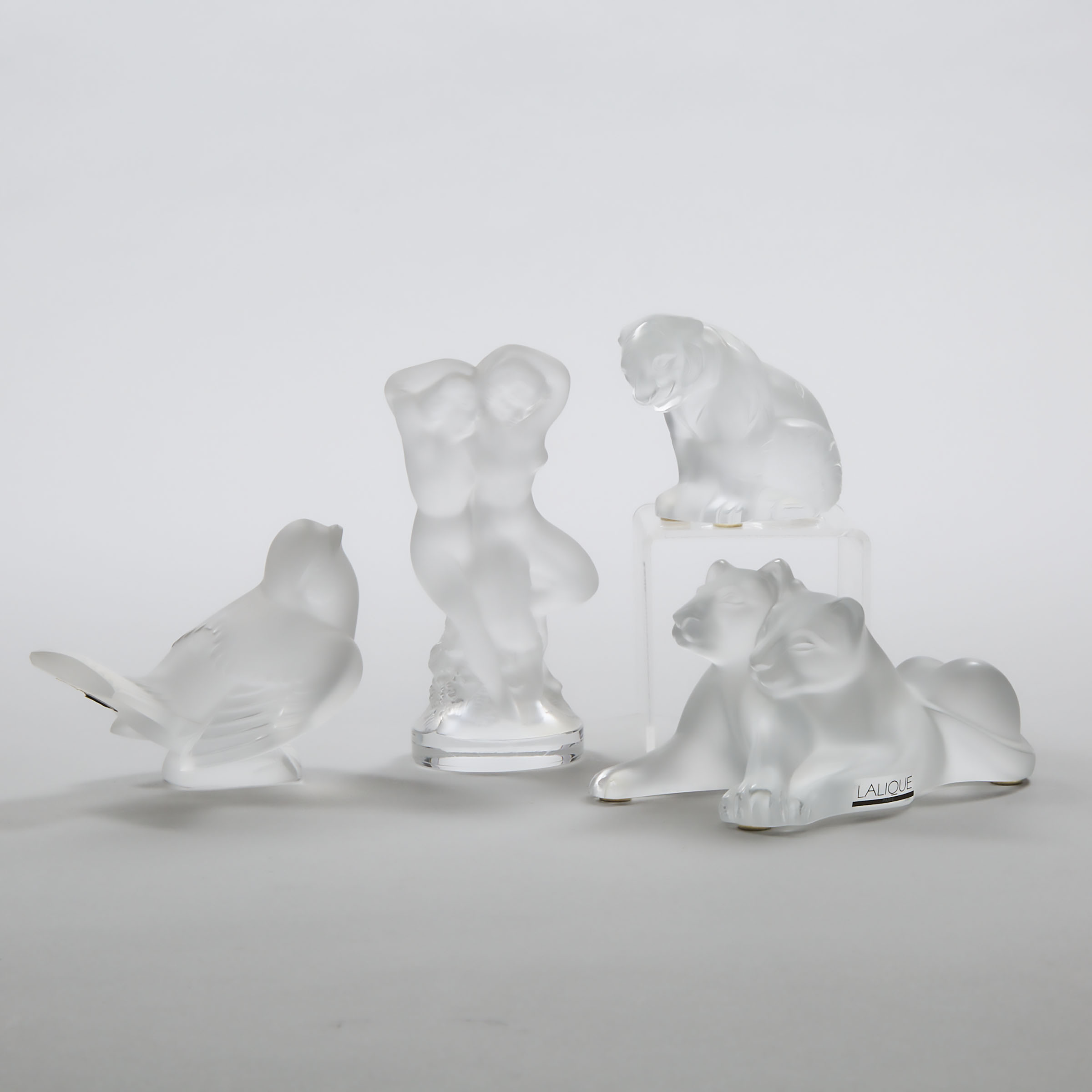 Four Lalique Moulded and Frosted Glass Figurines, post-1978