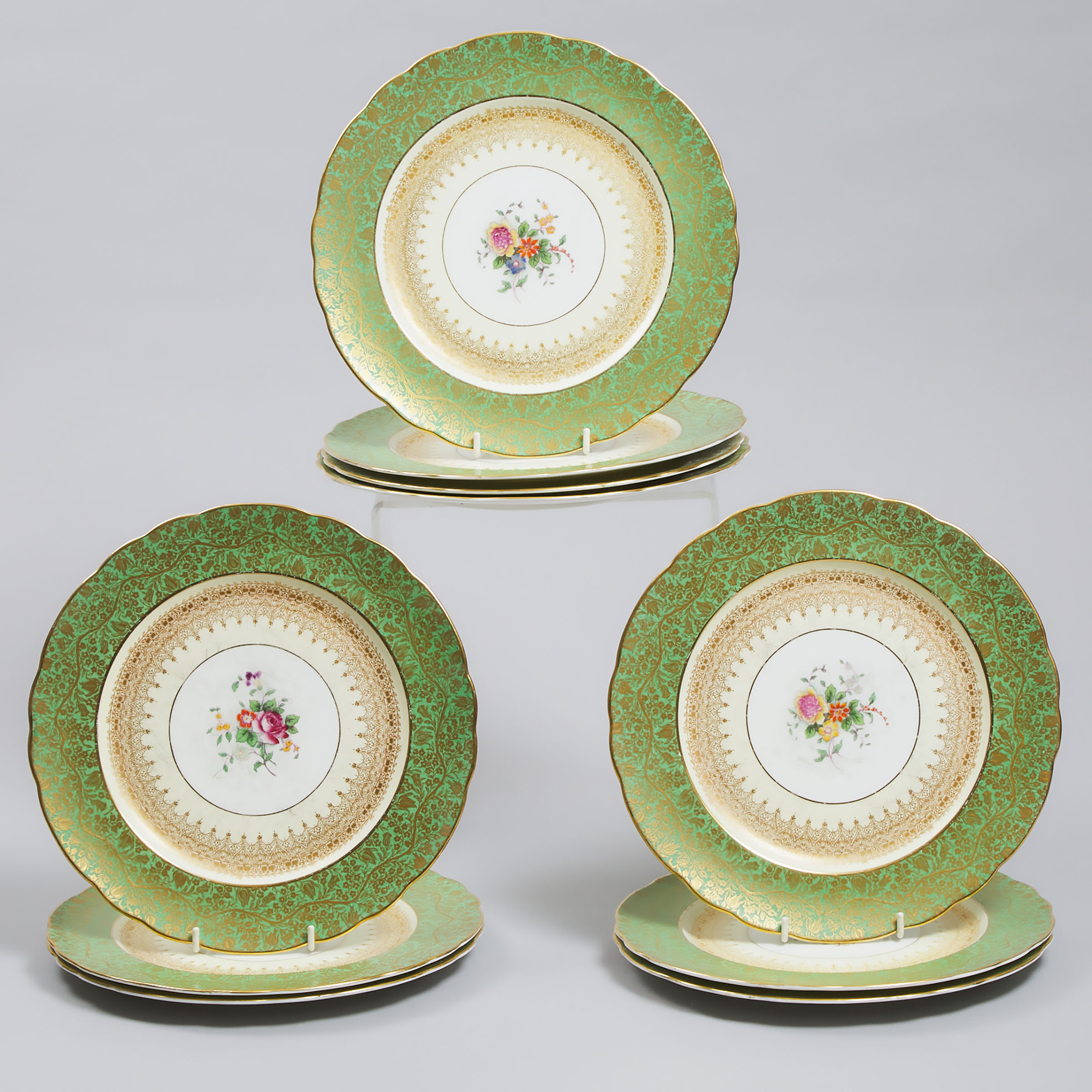 Ten George Jones Floral and Gilt Decorated Plates, c.1891-1921