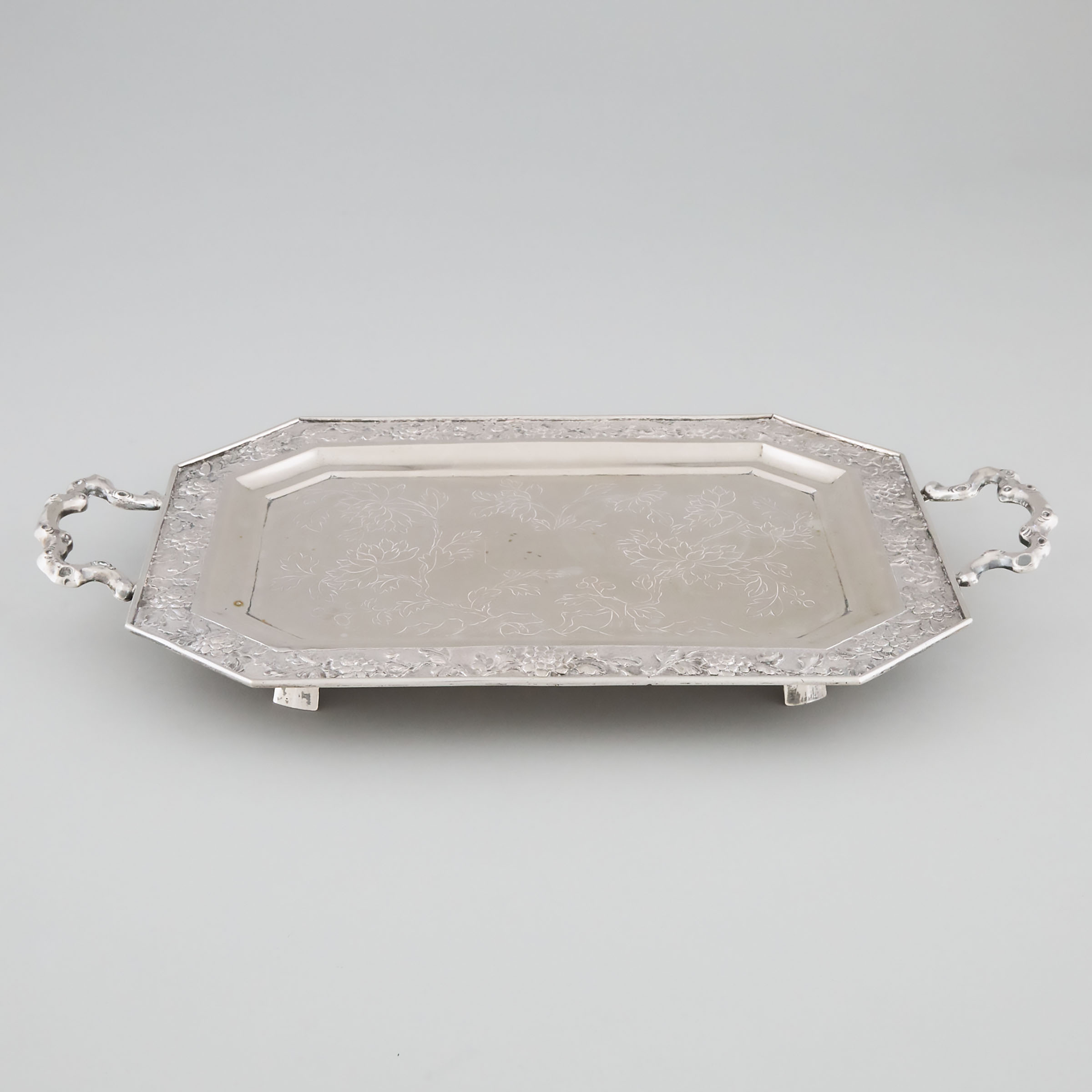 Chinese Silver Two-Handled Octagonal Tray, early 20th century