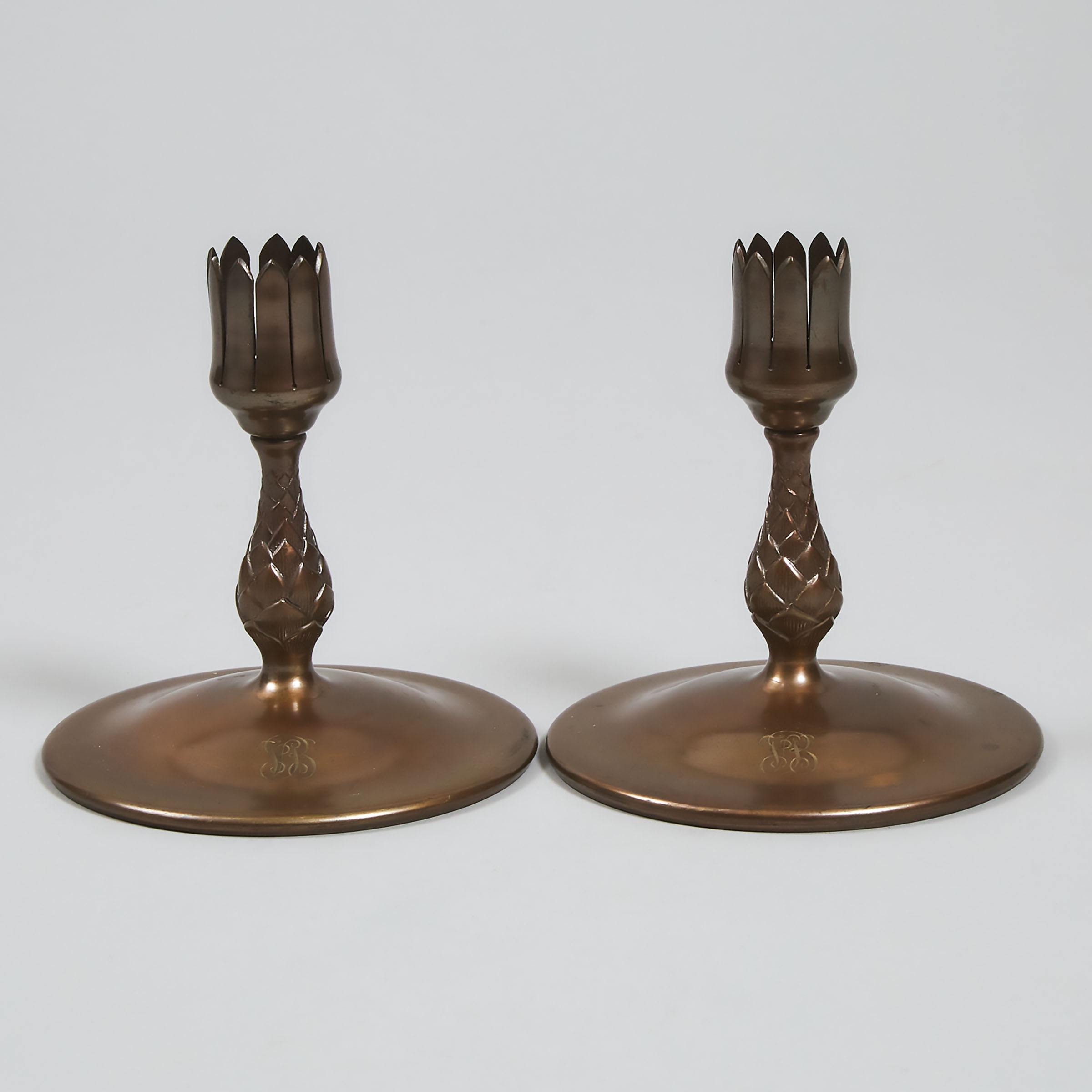 Pair of Tiffany Studios, New York, Bronze Trumpet Vase Bases, early 20th century