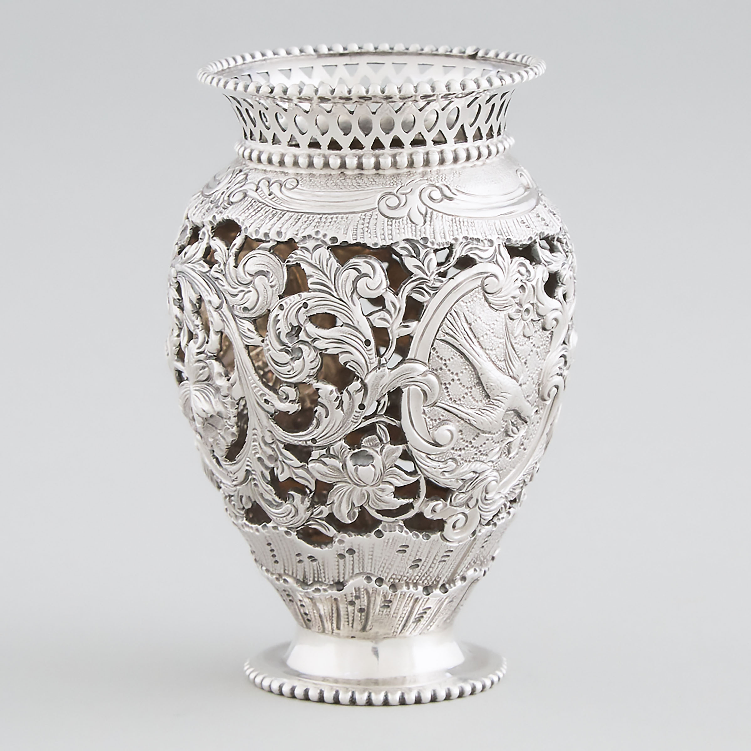 Small Dutch Silver Pierced and Repoussé Vase, S. Reitsma, Sneek, 1892