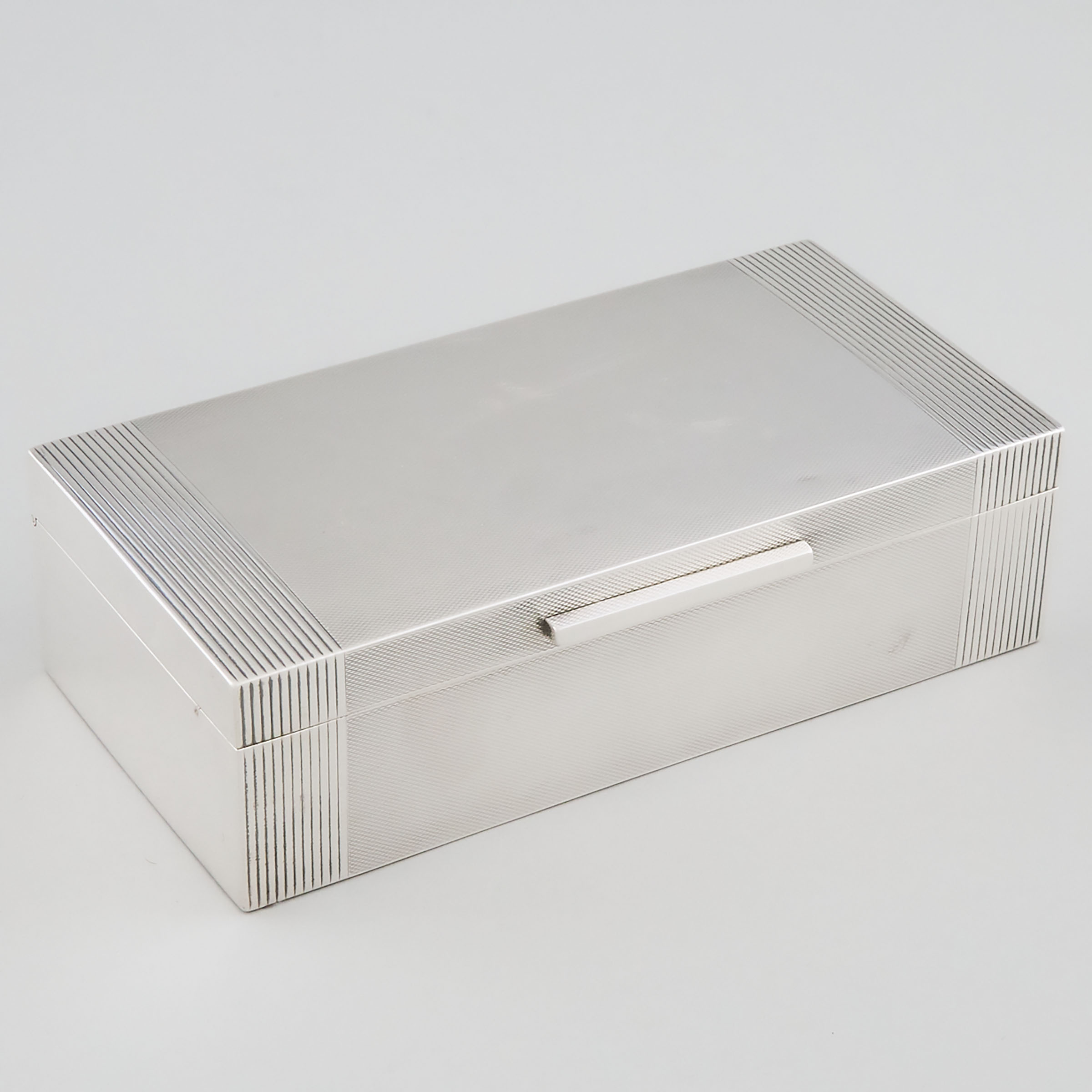 English Silver Rectangular Cigarette Box, William Suckling, Birmingham, 1948
