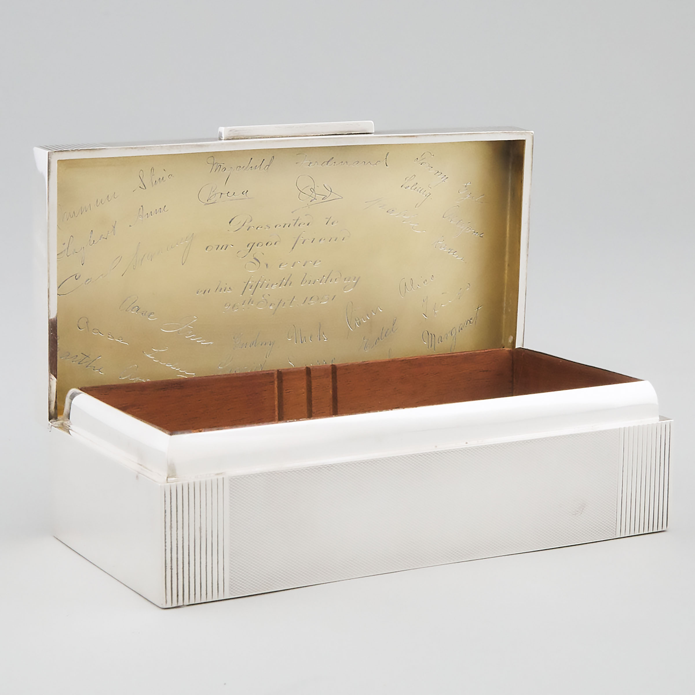 English Silver Rectangular Cigarette Box, William Suckling, Birmingham, 1948