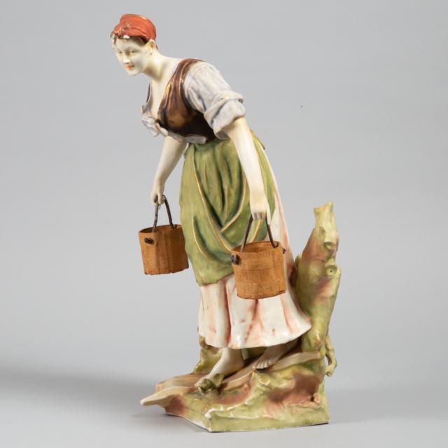 Amphora Large Model of a Milkmaid Carrying Pails, c.1900