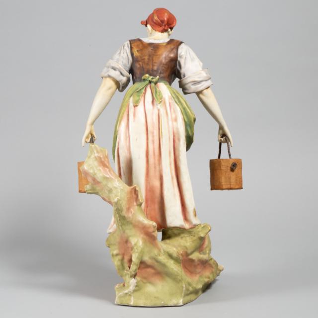 Amphora Large Model of a Milkmaid Carrying Pails, c.1900