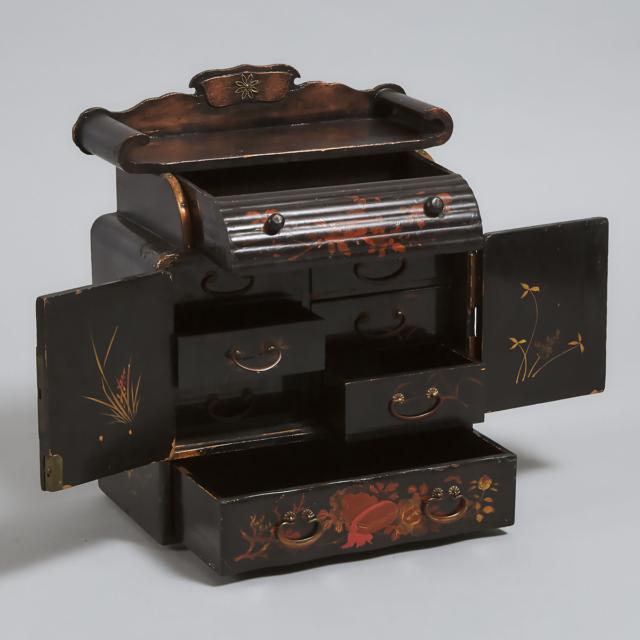 Japanese Black Lacquered Jewellery Cabinet, Meiji Period, c.1900 