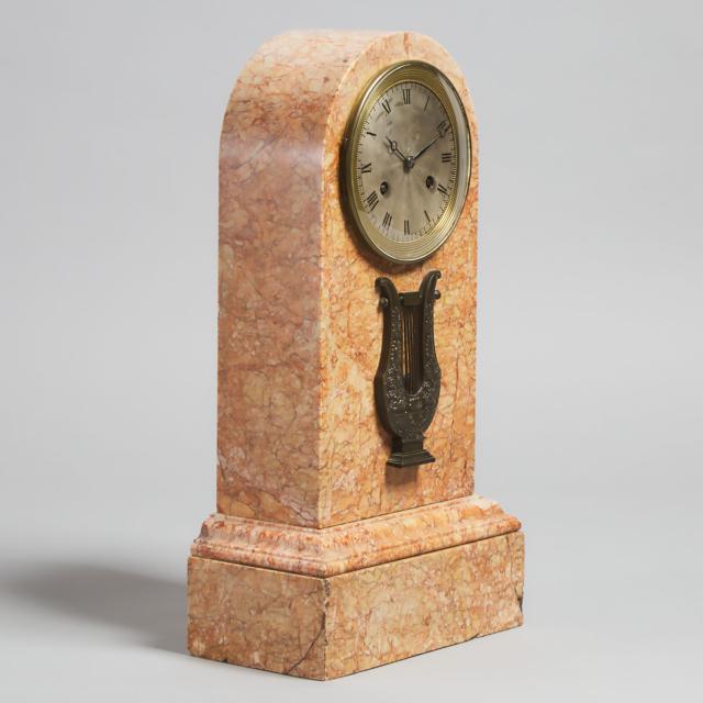 French Empire Peach Marble Mantle Clock, early-mid 19th century