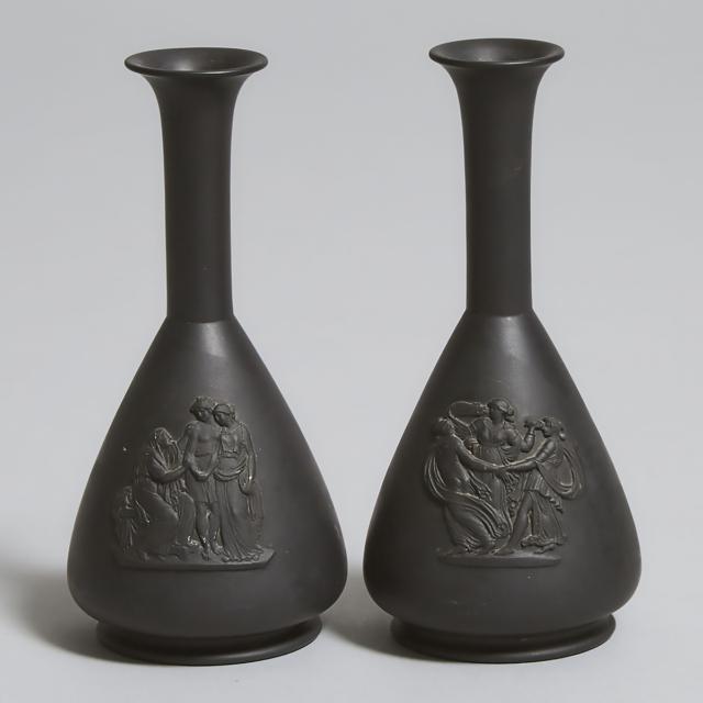 Pair of Wedgwood Black Basalt Bud Vases, late 19th century
