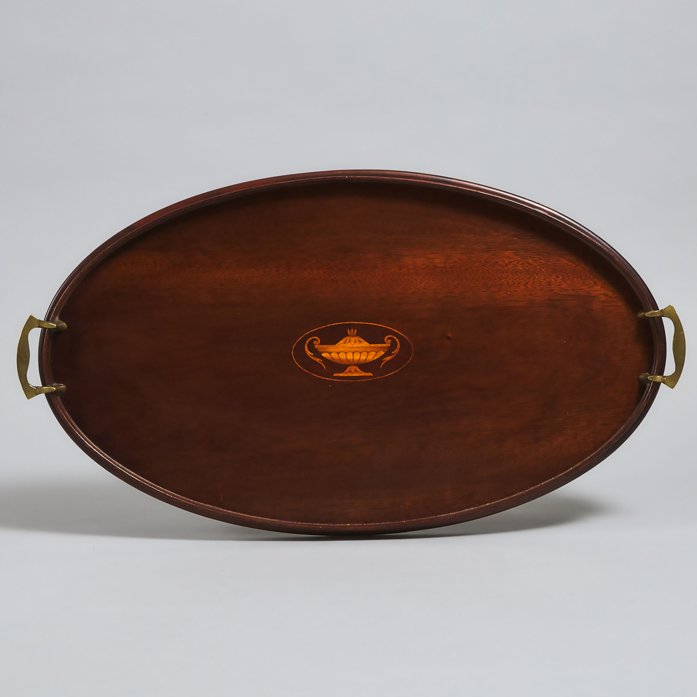 English Inlaid Mahogany Oval Tea Tray, early-mid 20th century