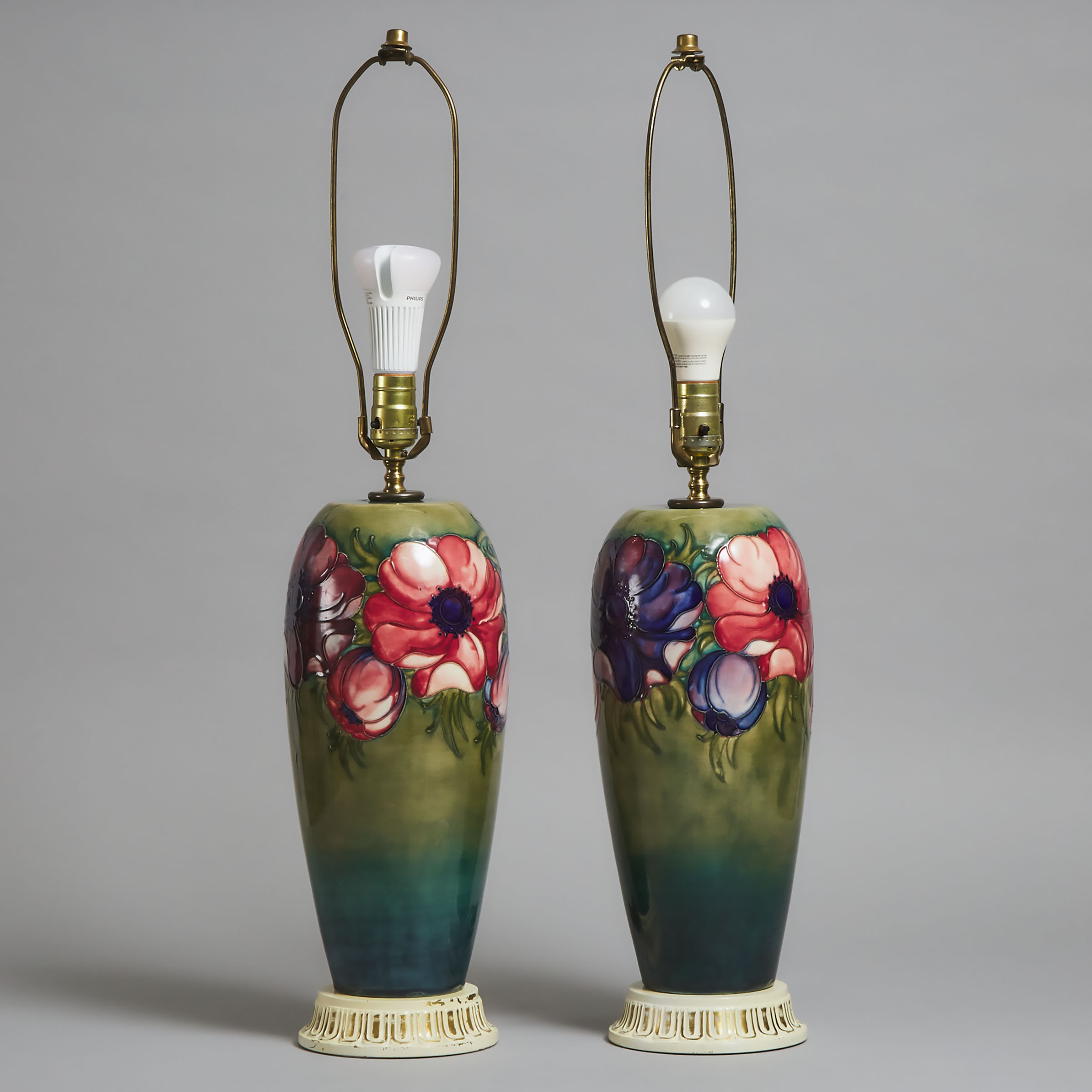 Pair of Moorcroft Anemone Table Lamps, 1950s