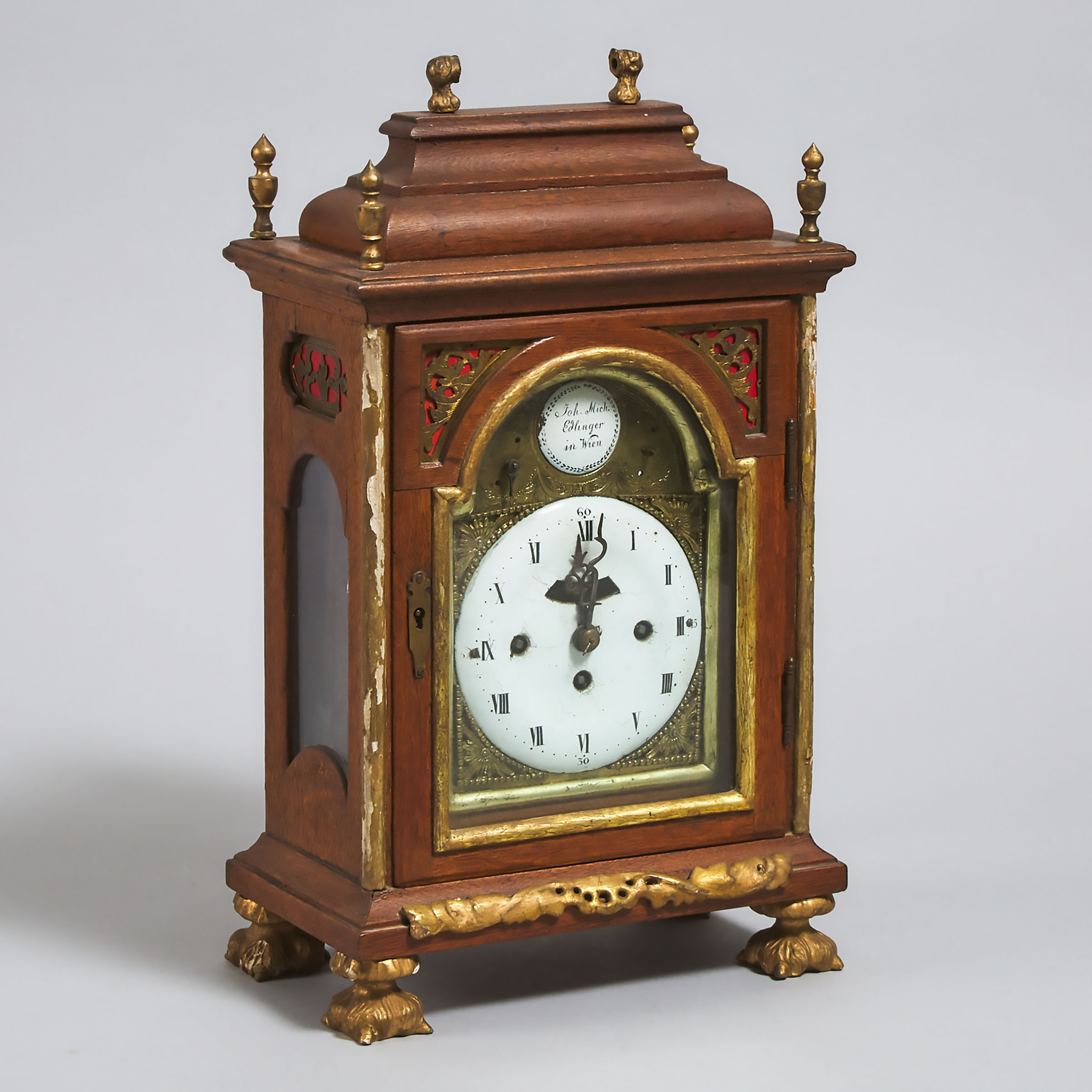 Austrian Walnut and Parcel Gilt Grand Sonnerie Bracket Clock, Johann Michael Edlinger, Vienna, late 18th century