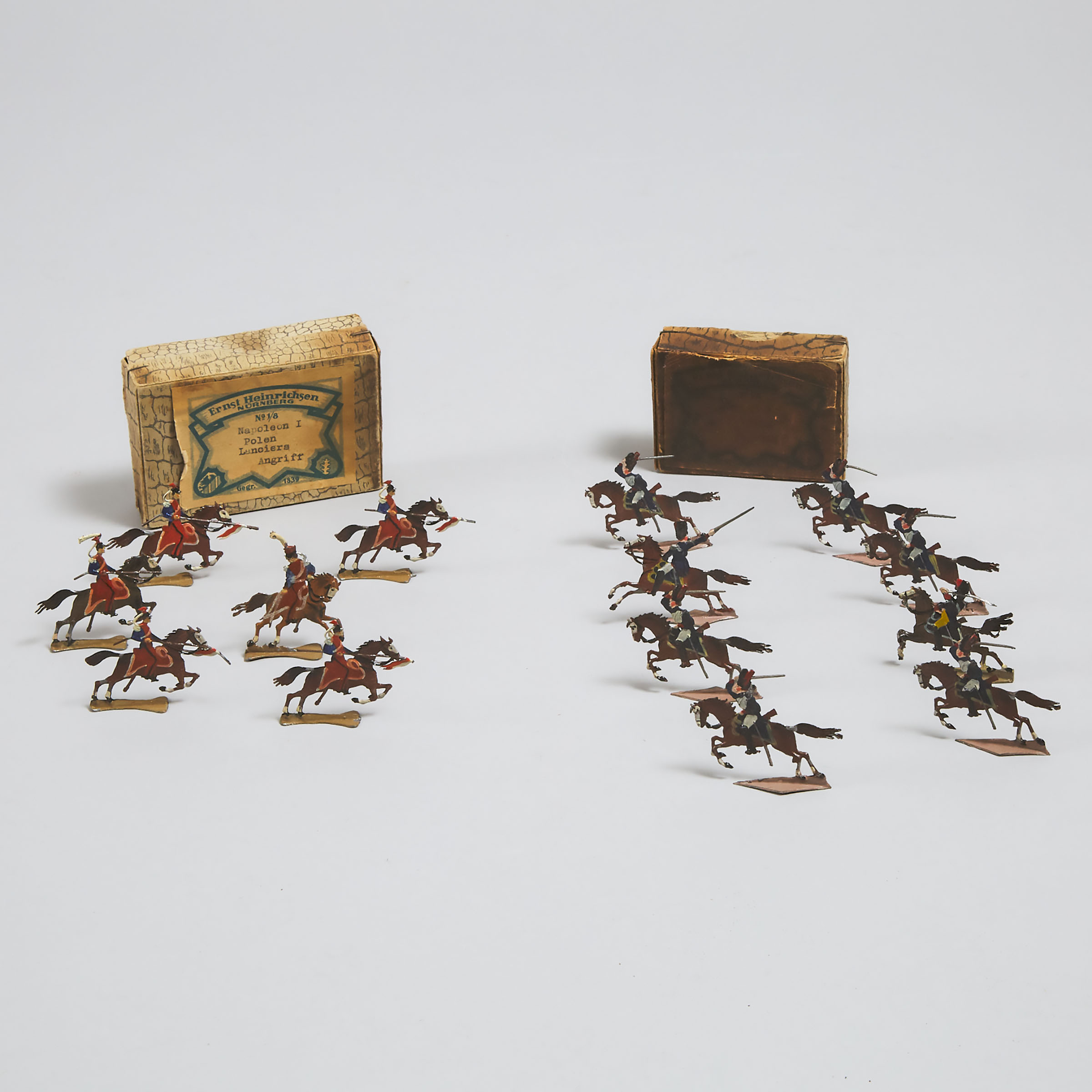 German Painted Metal Napoleonic War Equestrian Game Pieces, Ernst Heinrichsen, Nuremberg, early 20th century