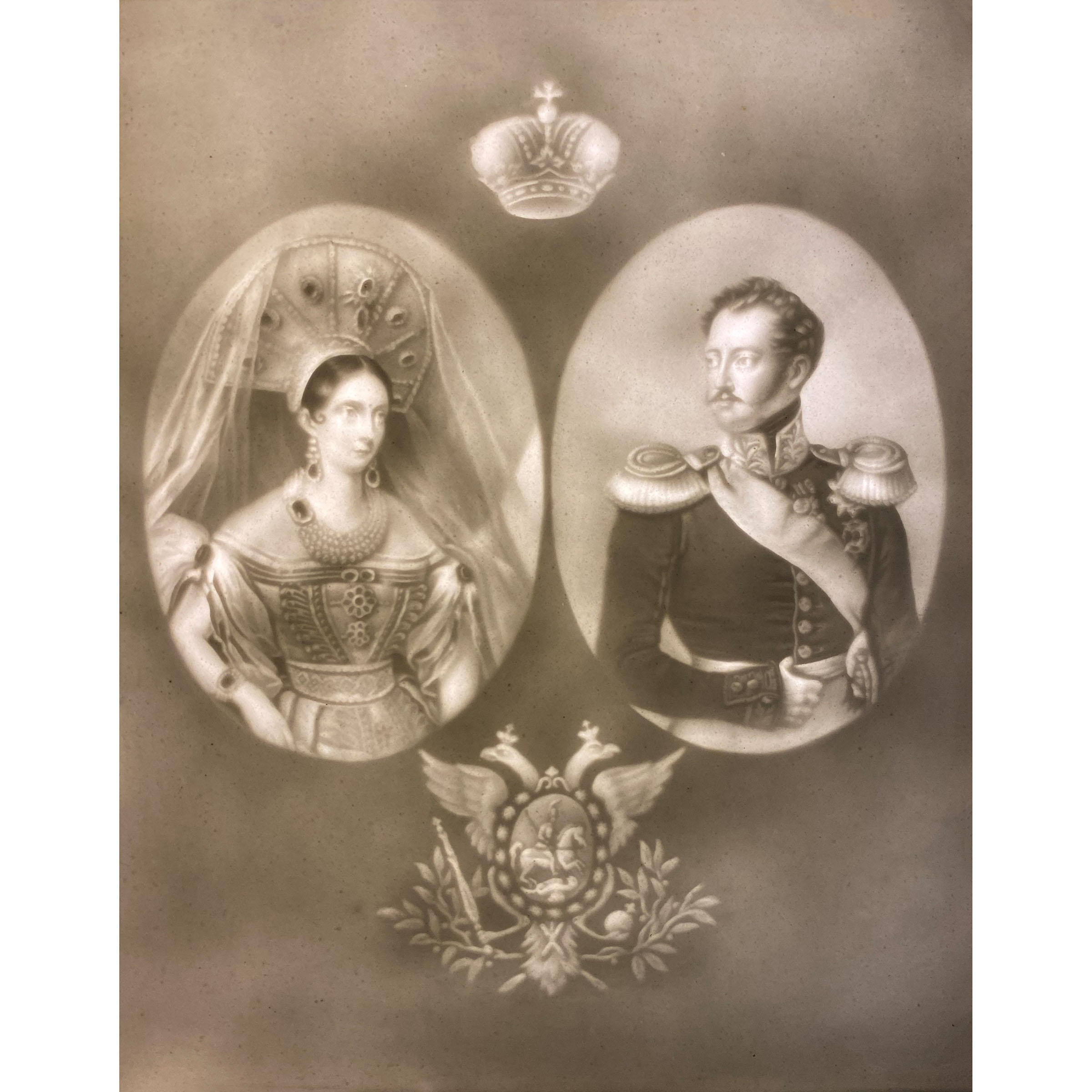 Biscuit Porcelain Lithophane Portrait Panel of Nicholas I, Emperor of Russia, and Alexandra Feodorovna, Imperial Porcelain Factory, St. Petersburg, c.1840